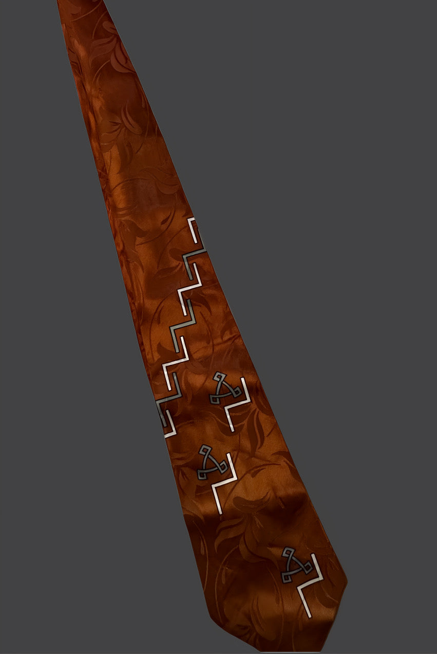 Vintage 1950's Satin Brown Tie with Geometric design