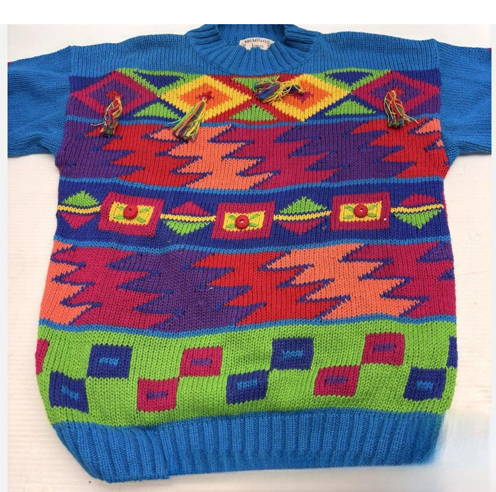 Vintage Memphis Jones Tassel Southwestern Knit Sweater (S)