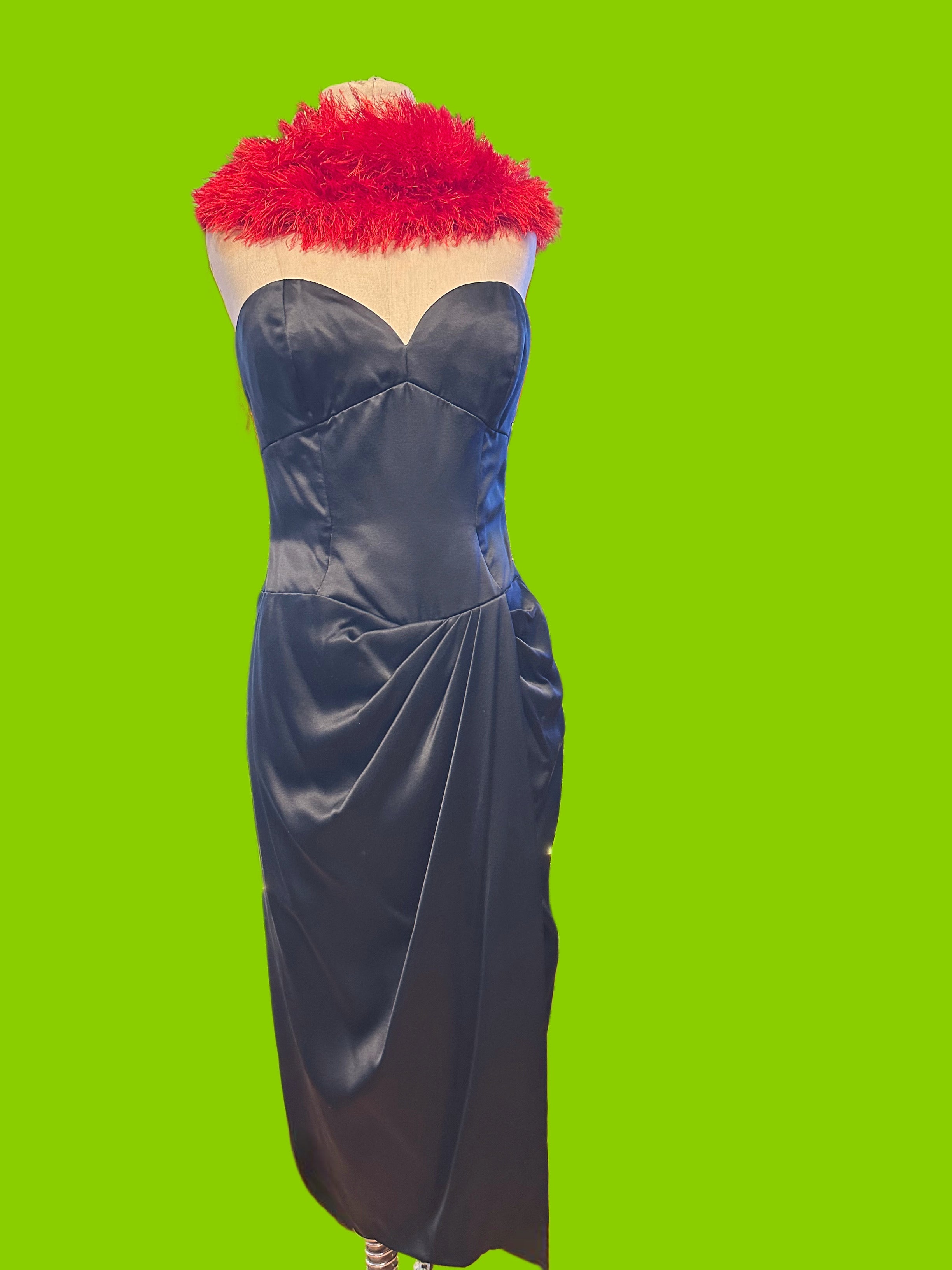 Black Satin Vicky Tiel Tea Length Couture Dress