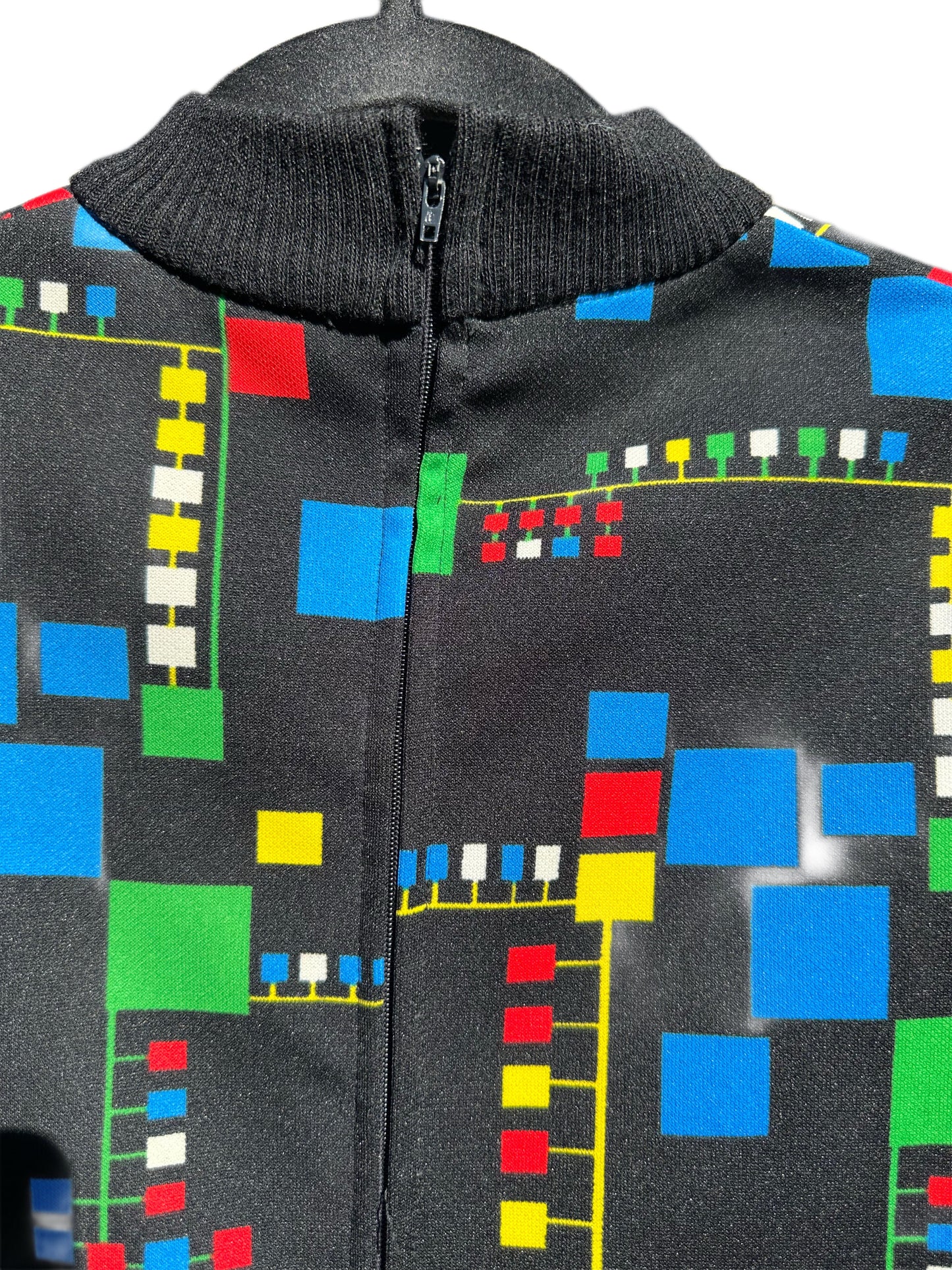 Vintage 1970's Black Dress with Vibrant Geo Square Print