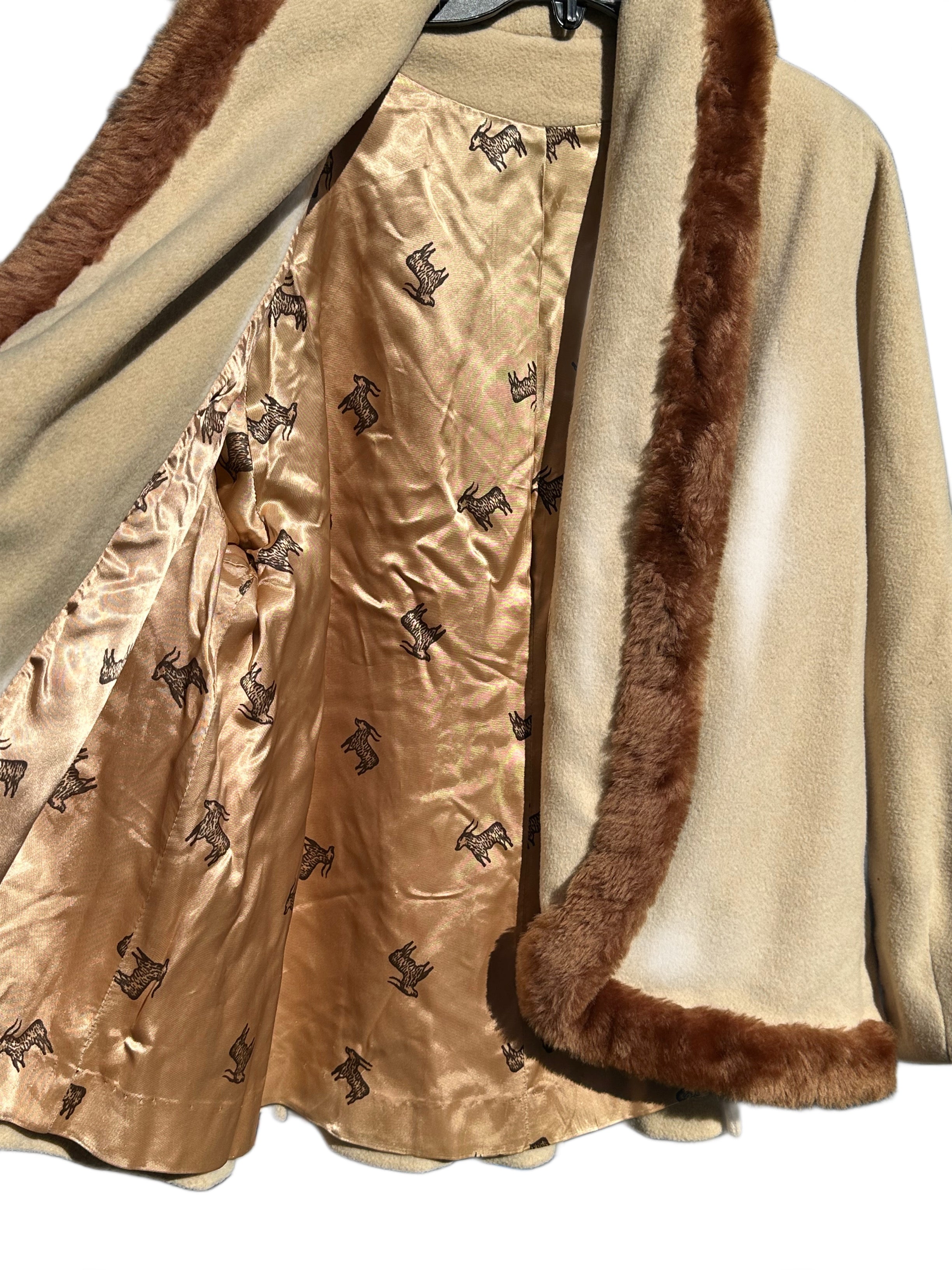 Vintage 1940's-1950's Camel Faux Fur Trimmed Jacket