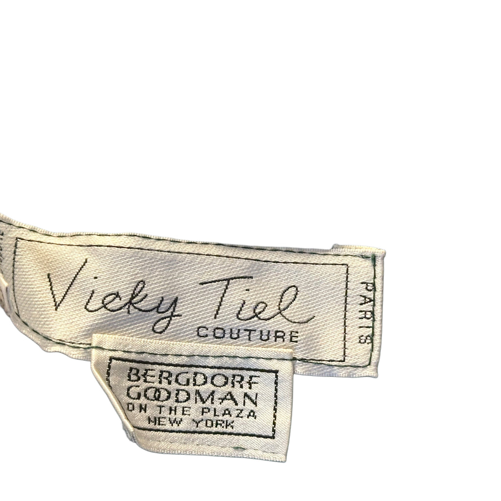 Vintage 1980's Vicky Tiel Couture Green Satin Strapless Dress with Rosette