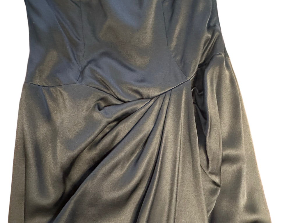 Black Satin Vicky Tiel Tea Length Couture Dress