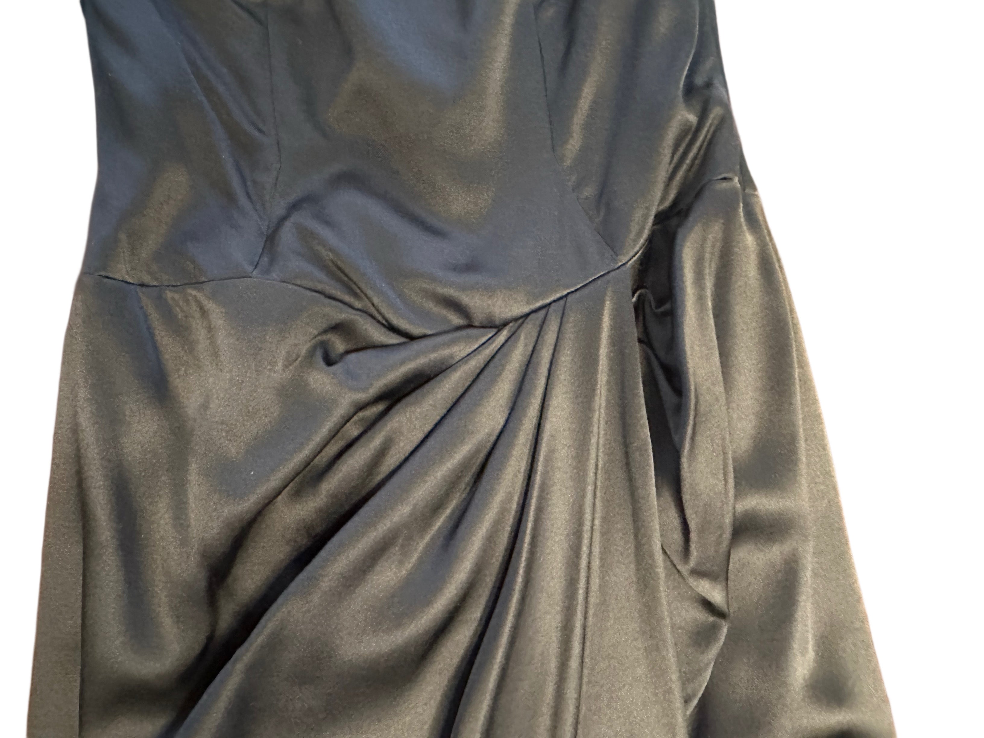 Black Satin Vicky Tiel Tea Length Couture Dress