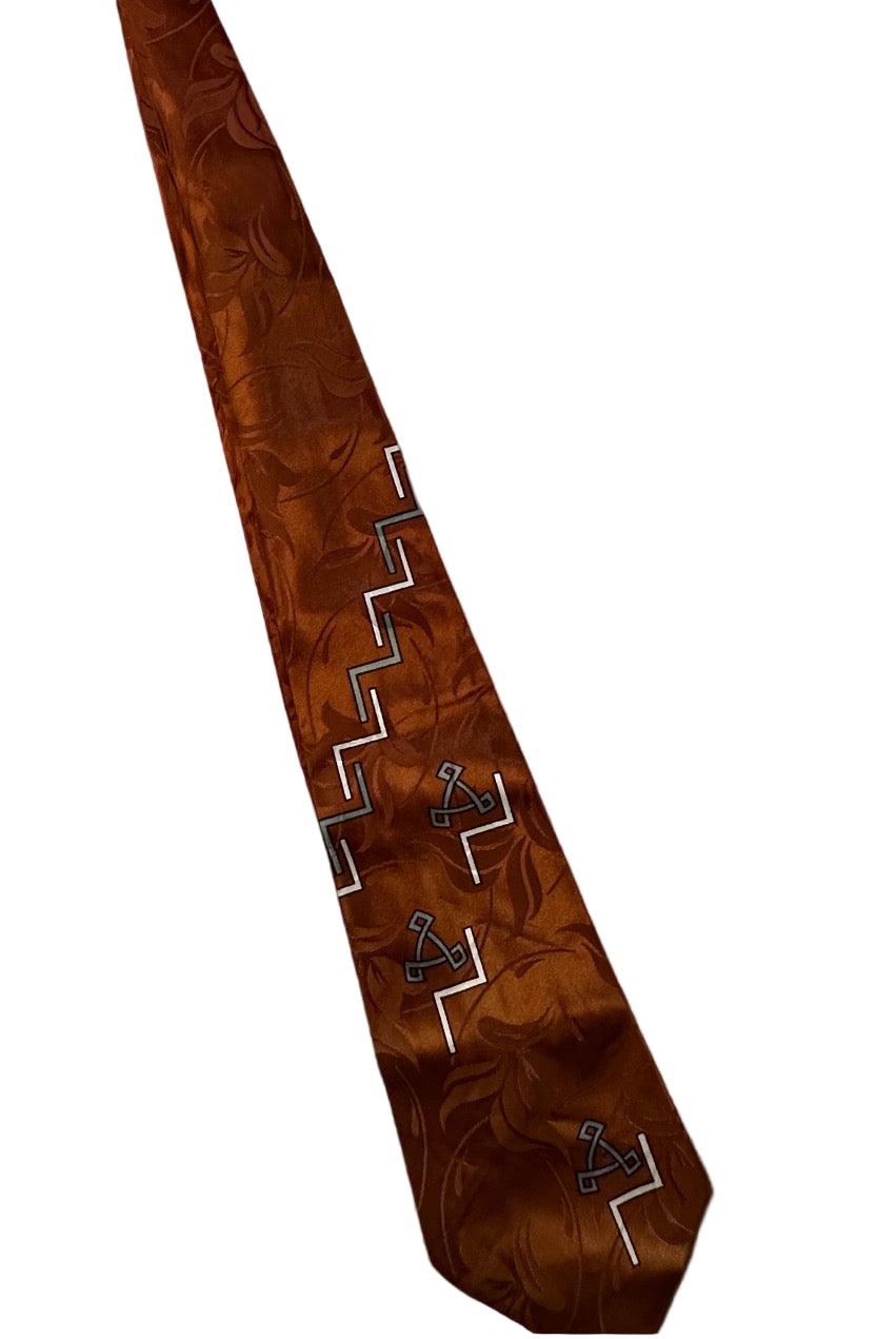 Vintage 1950's Satin Brown Tie with Geometric design