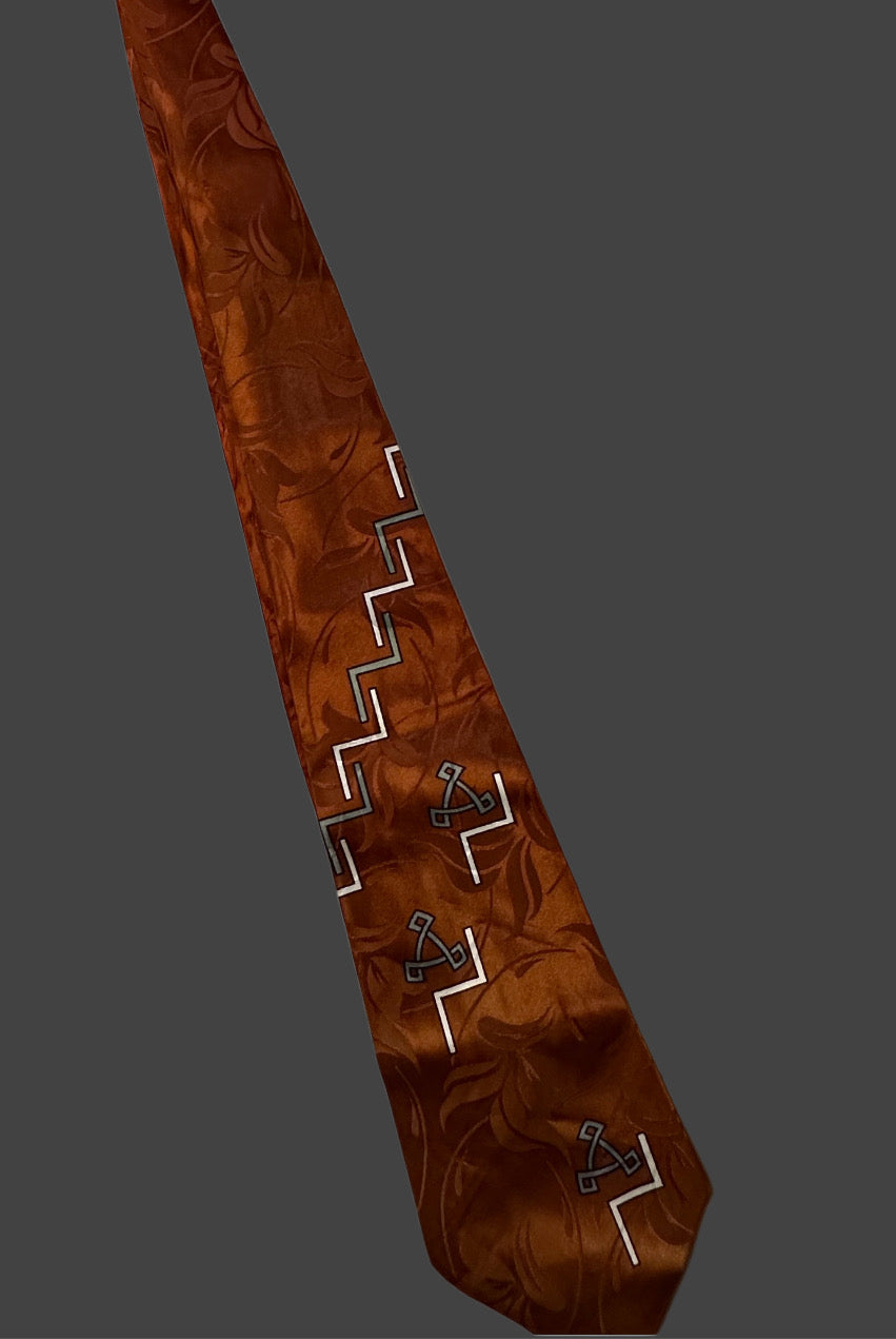 Vintage 1950's Satin Brown Tie with Geometric design