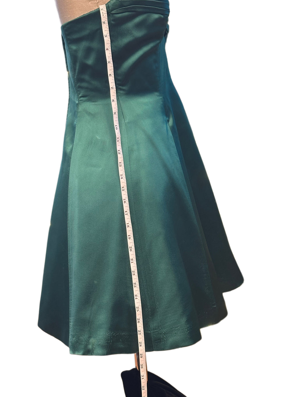 Vintage 1980's Vicky Tiel Couture Green Satin Strapless Dress with Rosette
