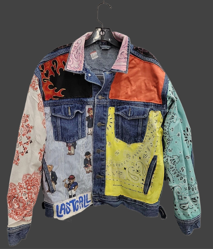 Vintage Patchwork Denim Jacket M Multicolor