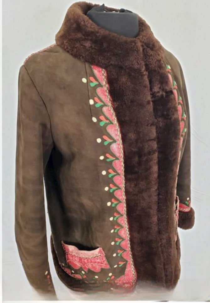 Vintage 1970's Polish Sheepskin Jacket with embroidered details