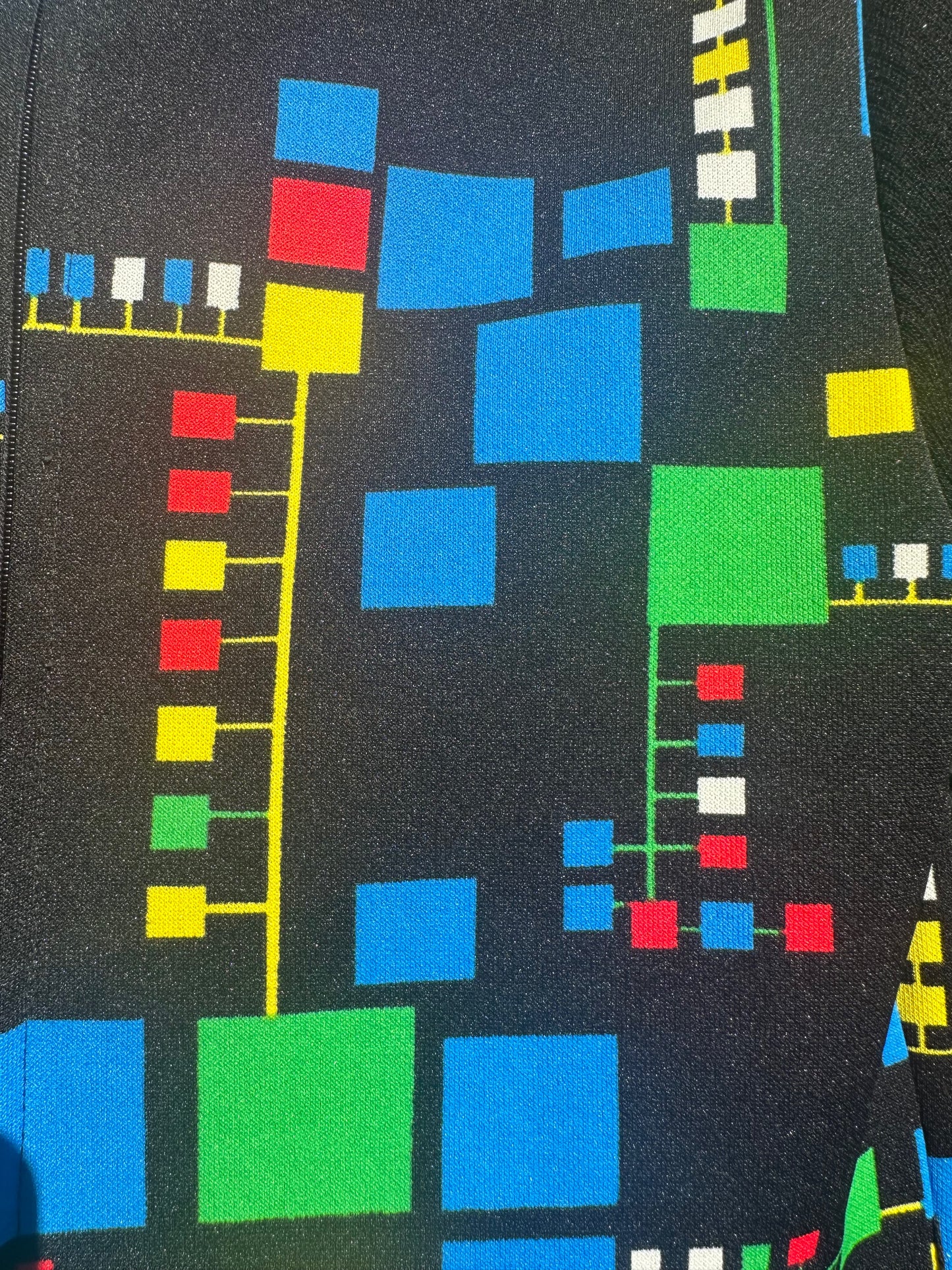 Vintage 1970's Black Dress with Vibrant Geo Square Print