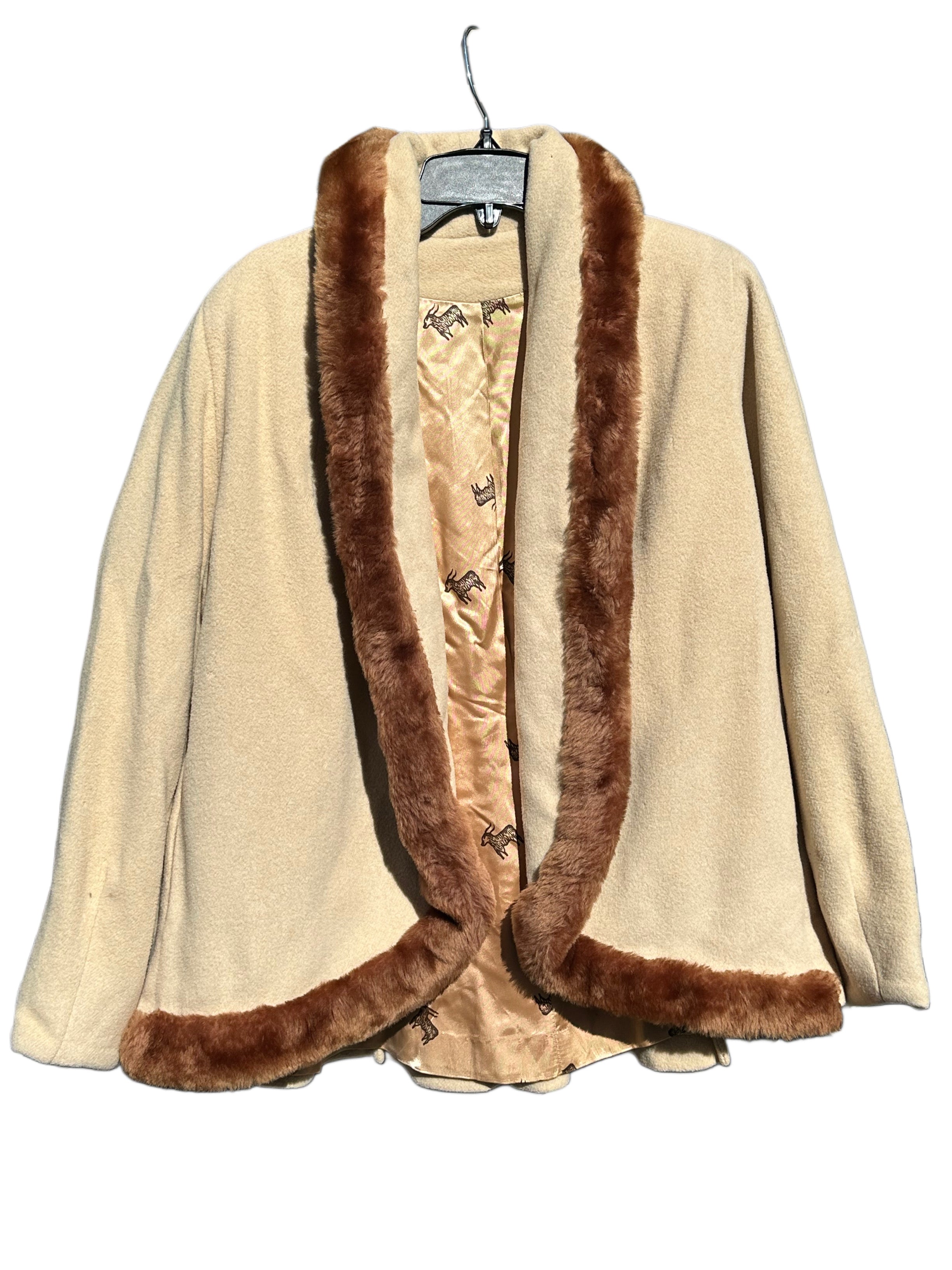 Vintage 1940's-1950's Camel Faux Fur Trimmed Jacket