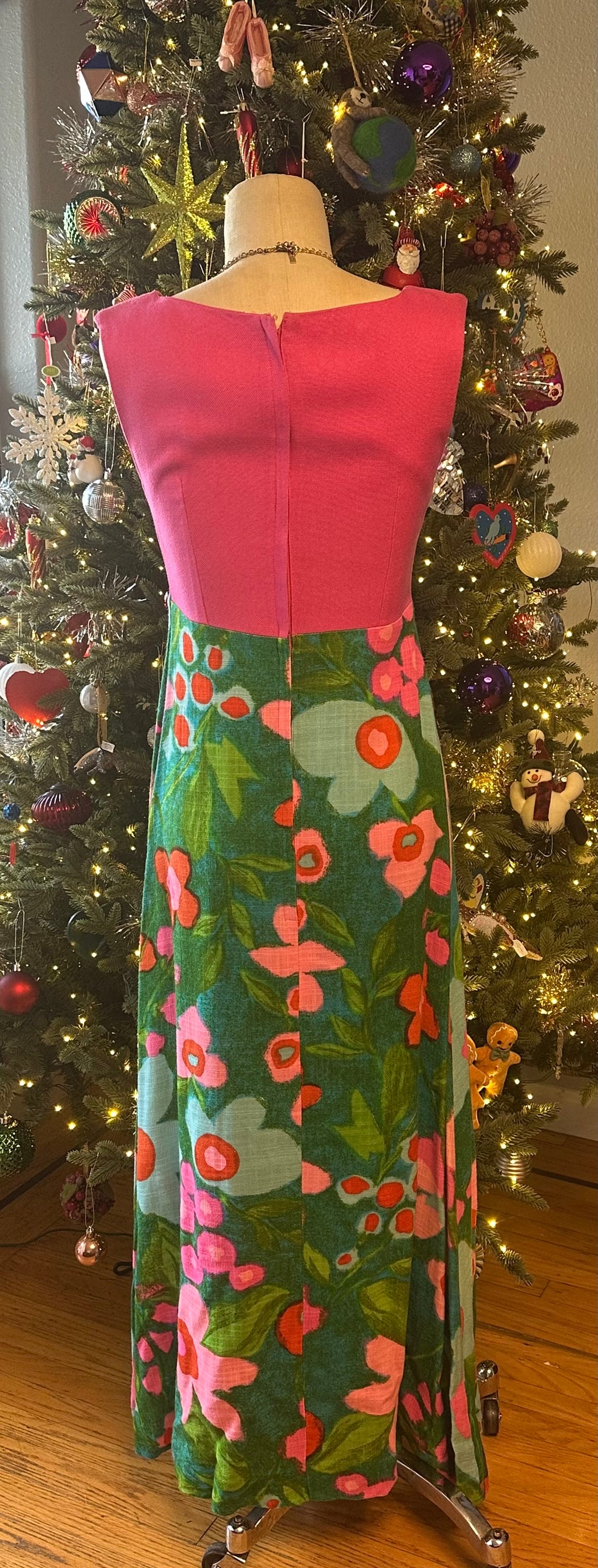 Vintage 1960's Linen Empire Vibrant Pink Dress
