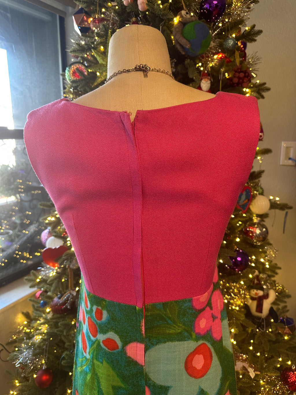 Vintage 1960's Linen Empire Vibrant Pink Dress