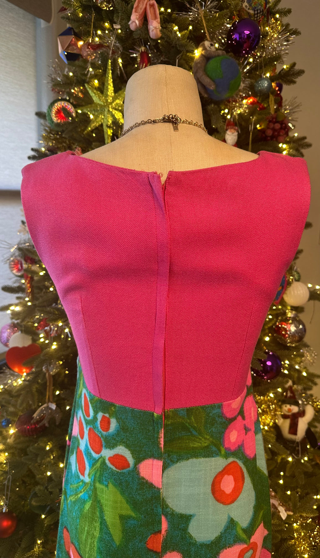 Vintage 1960's Linen Empire Vibrant Pink Dress