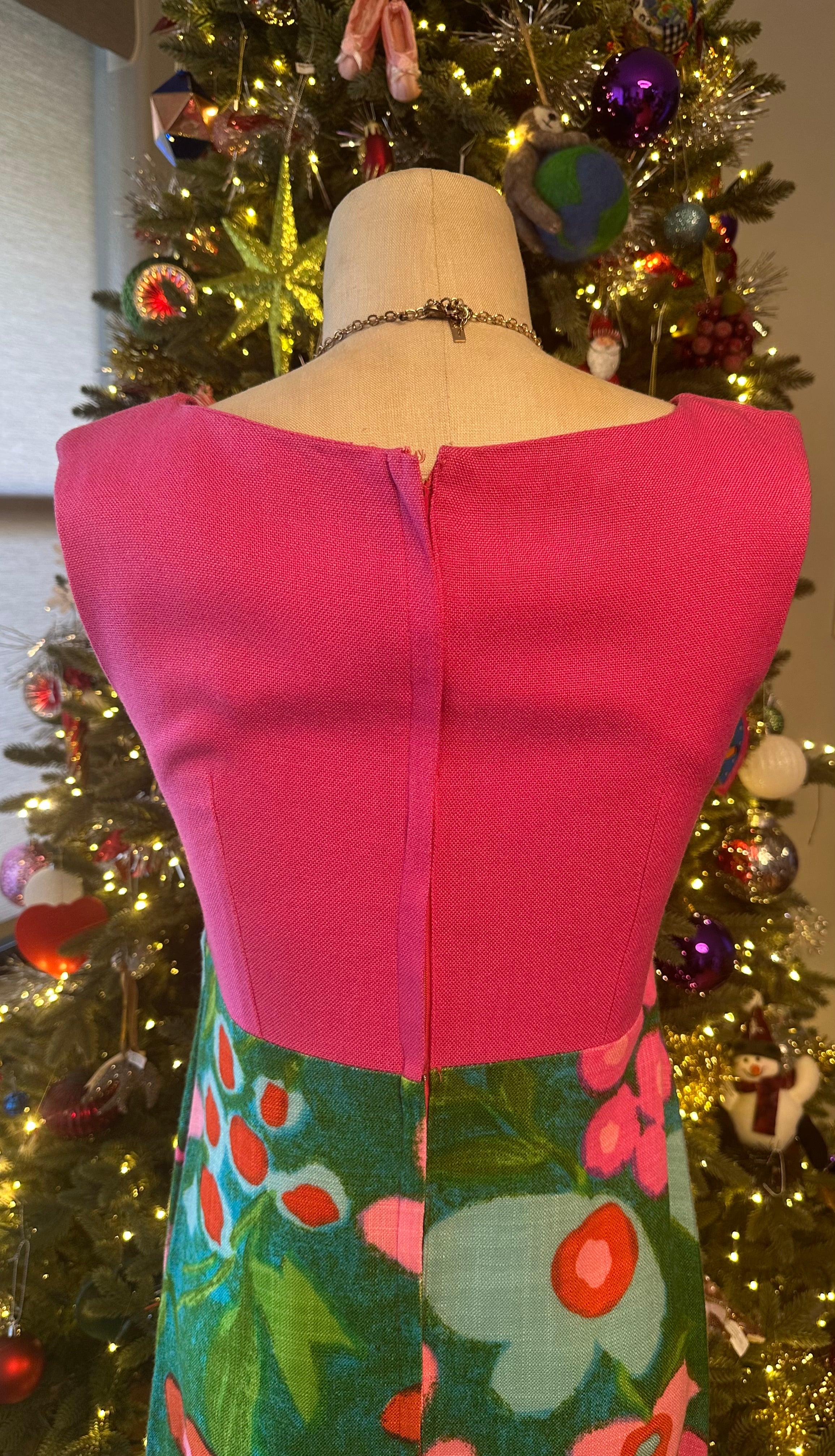 Vintage 1960's Linen Empire Vibrant Pink Dress