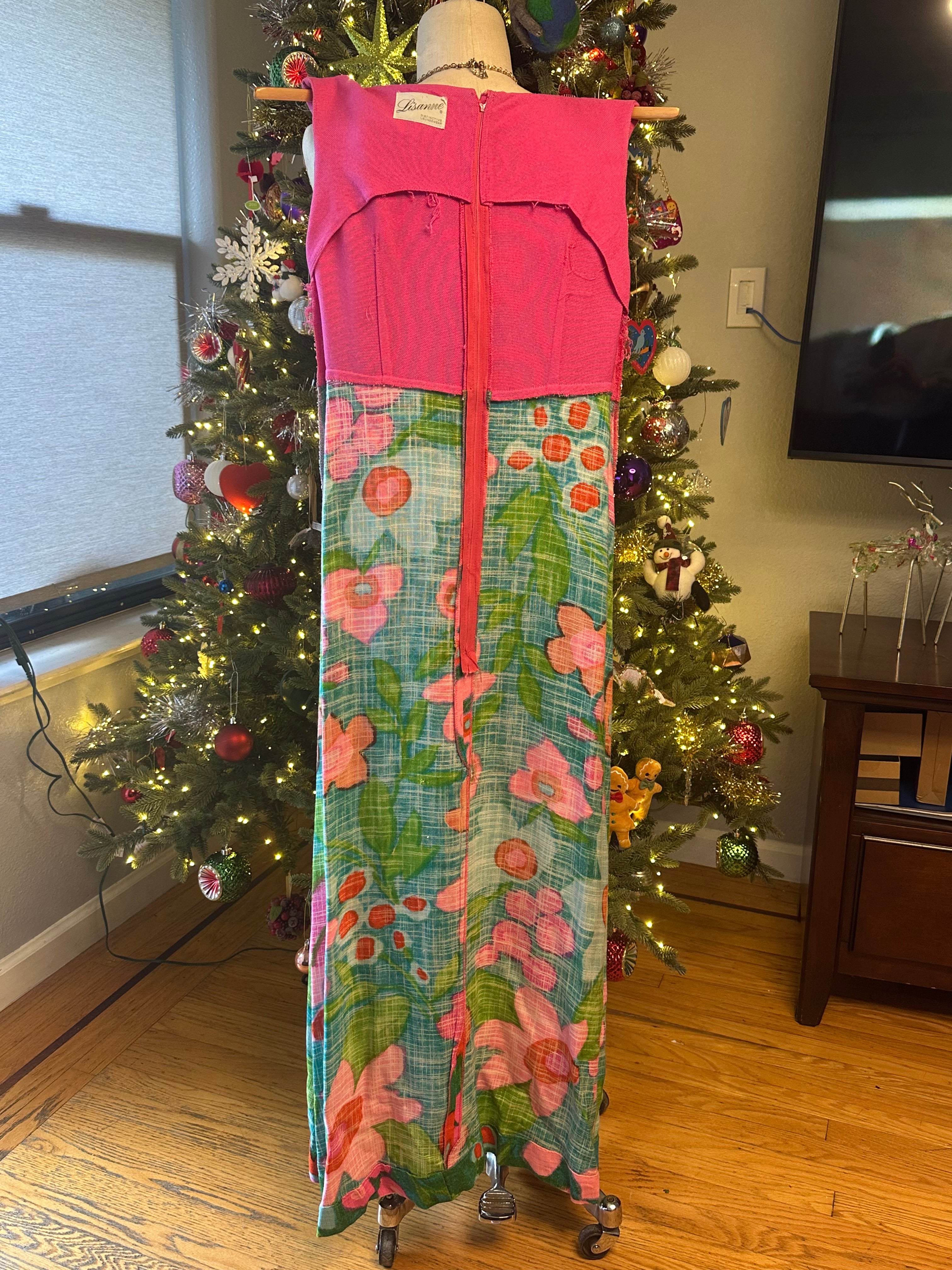 Vintage 1960's Linen Empire Vibrant Pink Dress