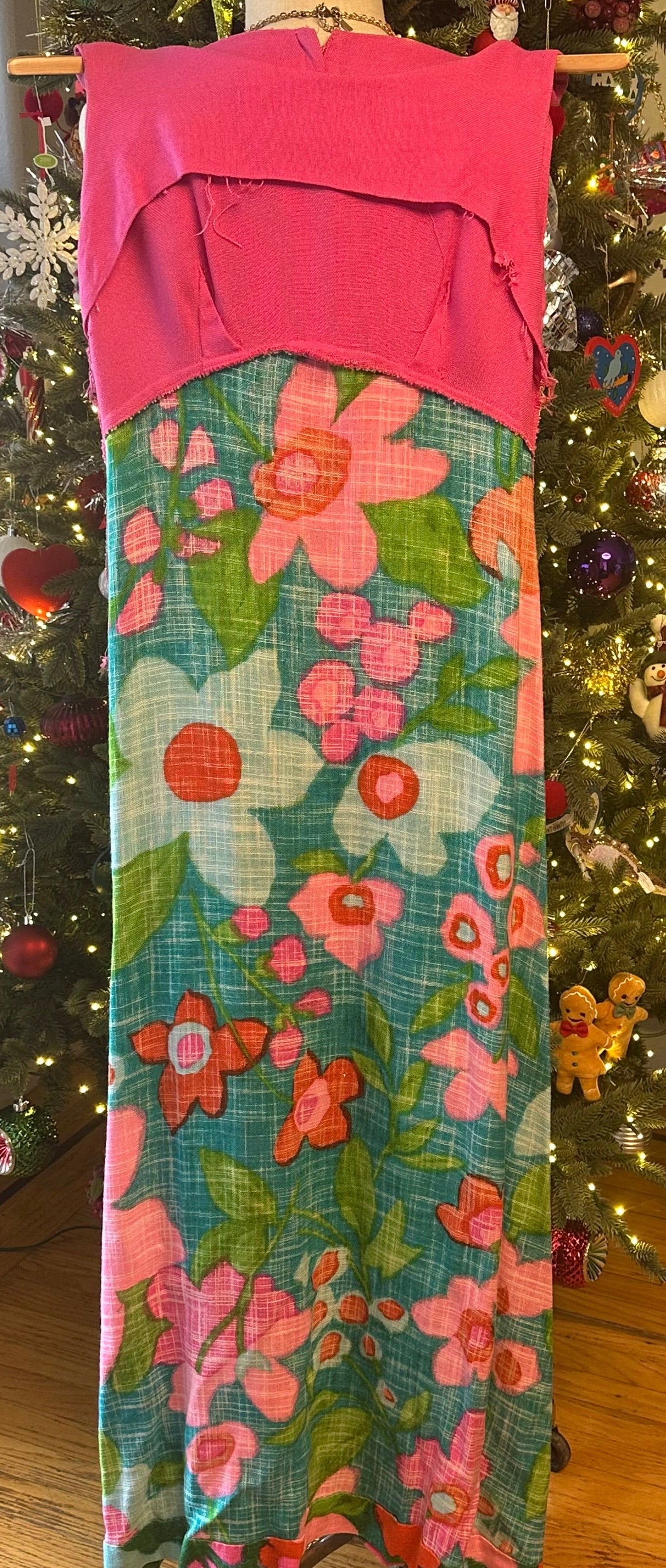 Vintage 1960's Linen Empire Vibrant Pink Dress