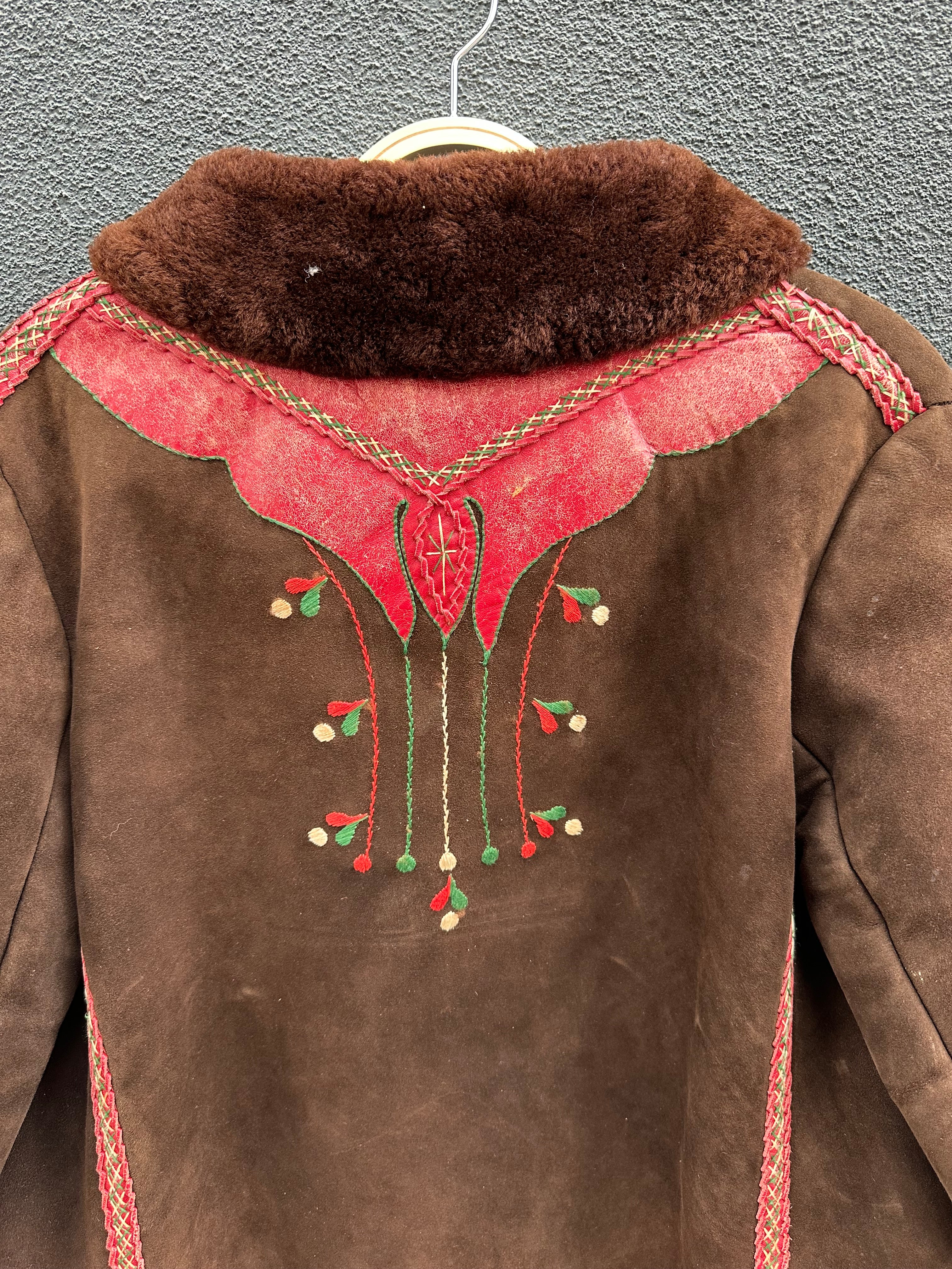 Vintage 1970's Polish Sheepskin Jacket with embroidered details