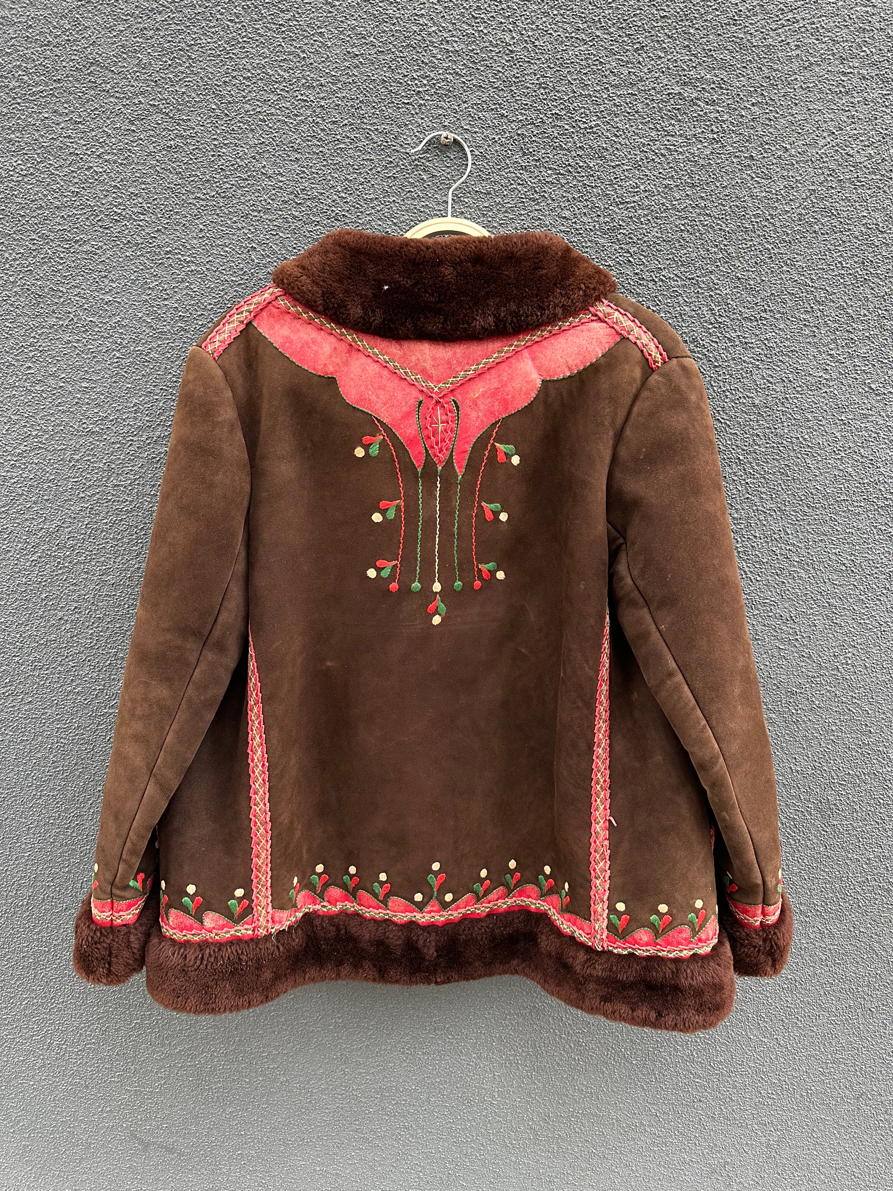Vintage 1970's Polish Sheepskin Jacket with embroidered details