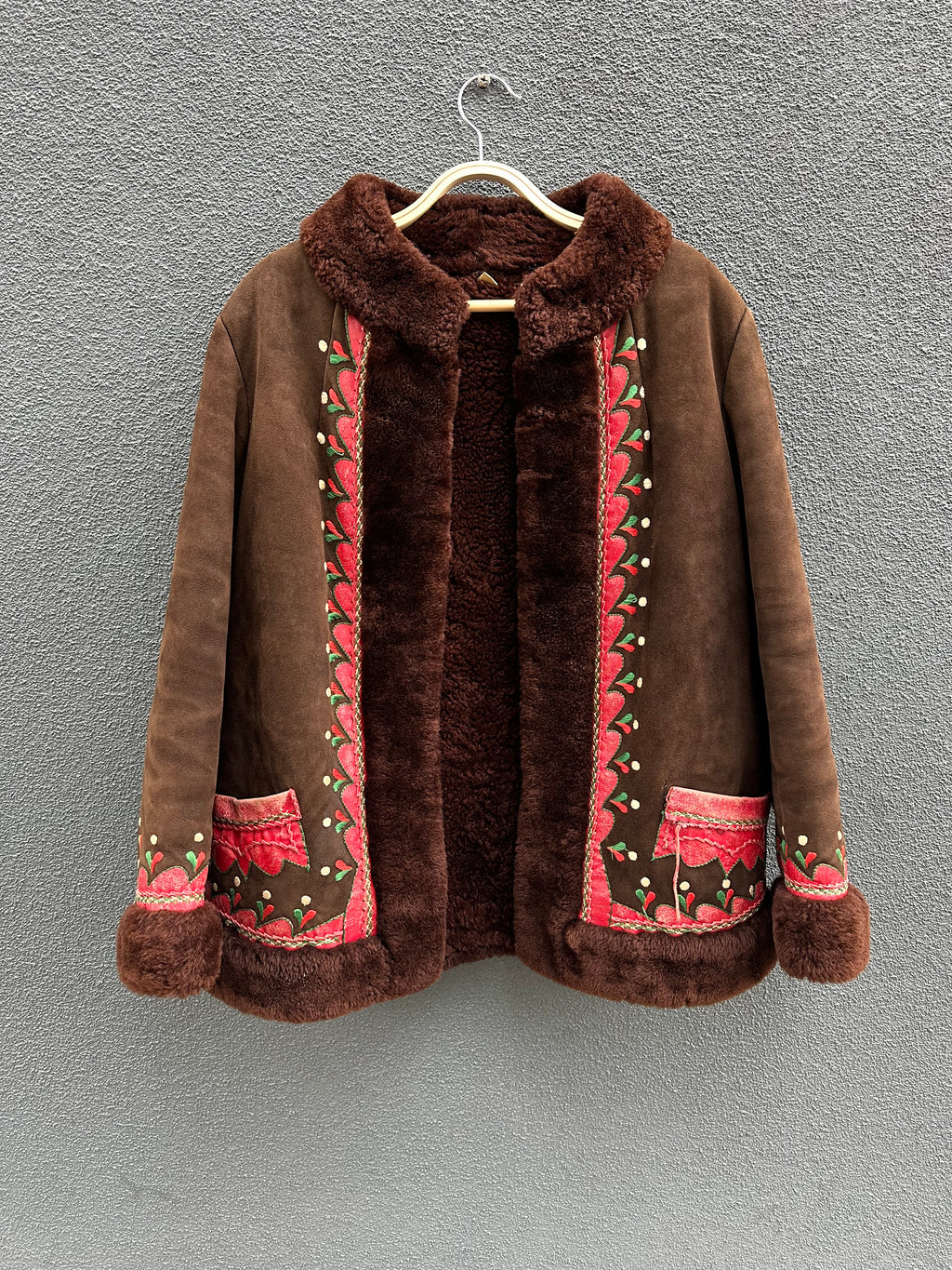 Vintage 1970's Polish Sheepskin Jacket with embroidered details