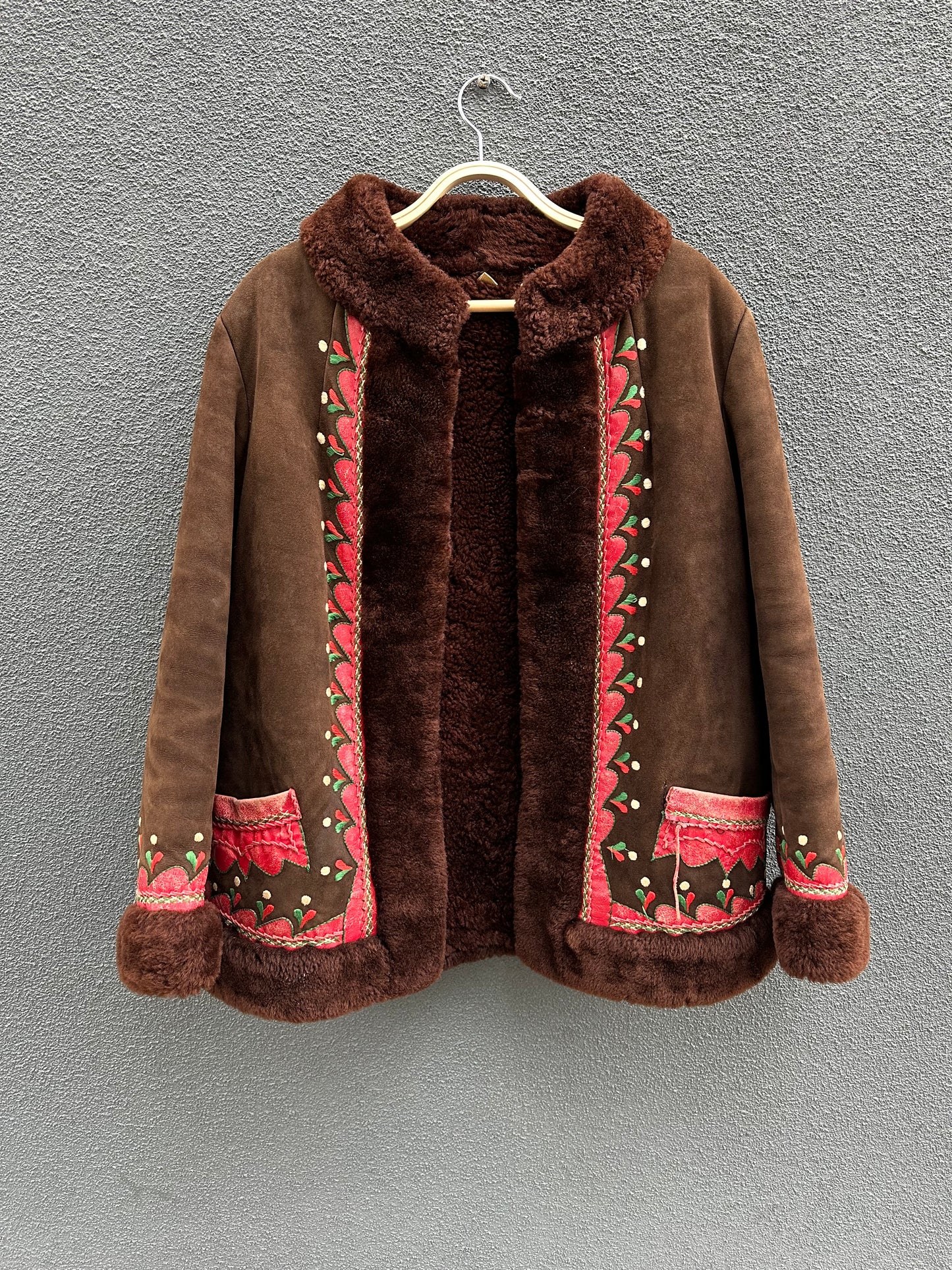 Vintage 1970's Polish Sheepskin Jacket with embroidered details