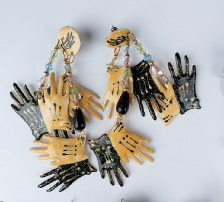 Earrings - Vintage Lunch at the Ritz 88 Black & White Gloves Novelty Earrings