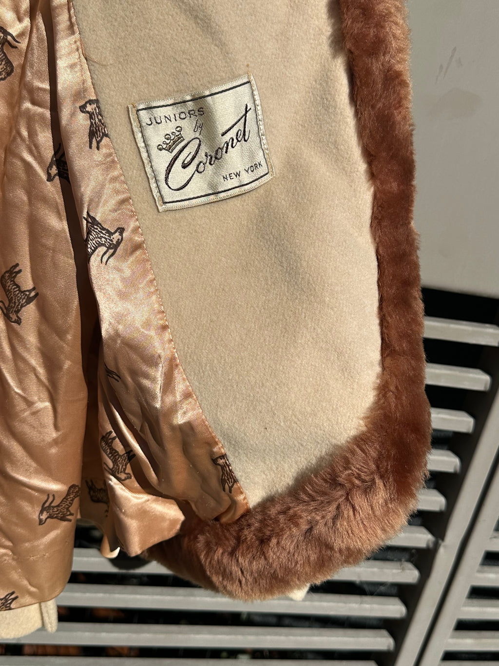 Vintage 1940's-1950's Camel Faux Fur Trimmed Jacket