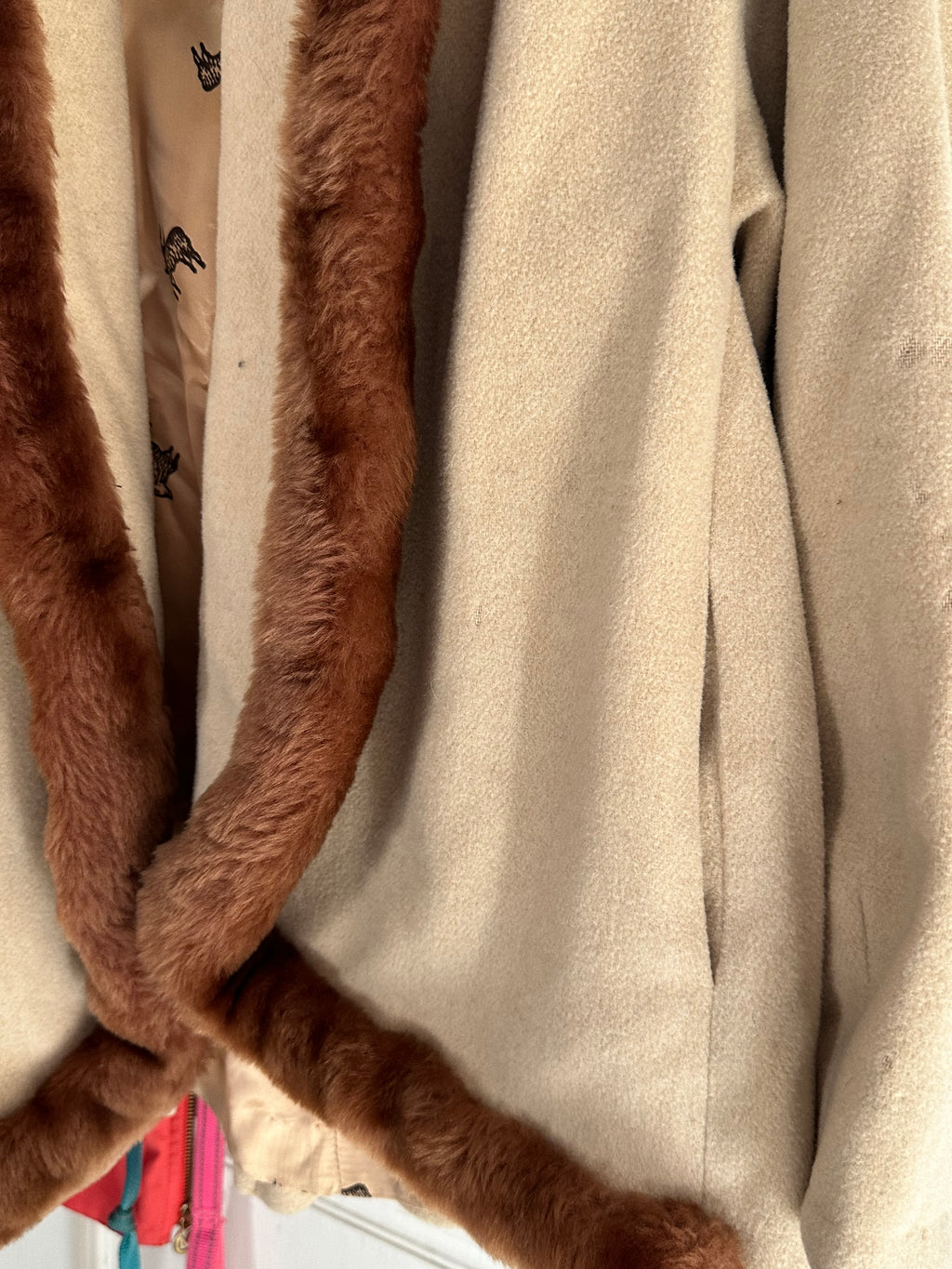 Vintage 1940's-1950's Camel Faux Fur Trimmed Jacket