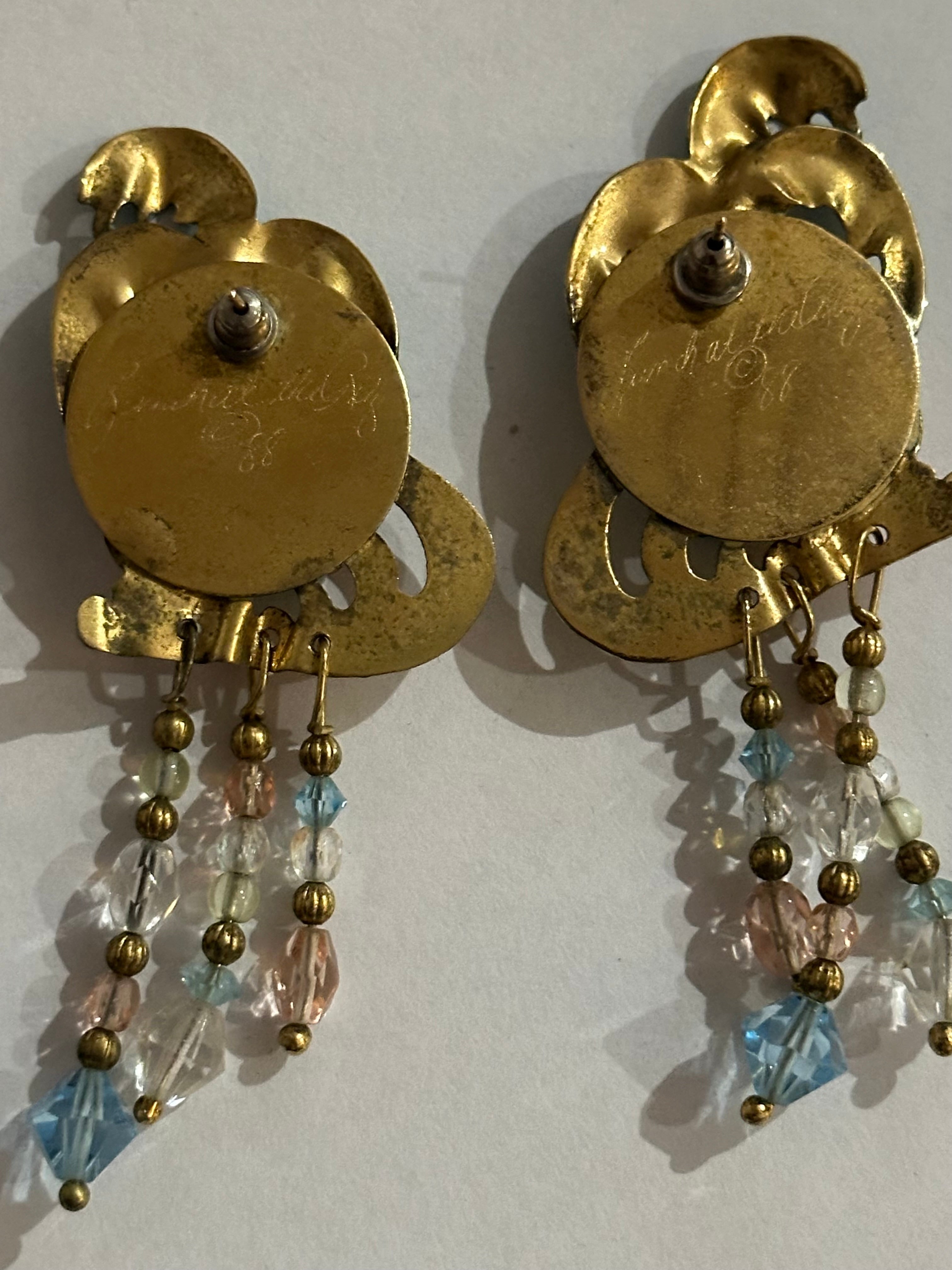 Lunch at the Ritz Vintage Tropical Palm Tree Beaded Dangle Earrings Circa 1988