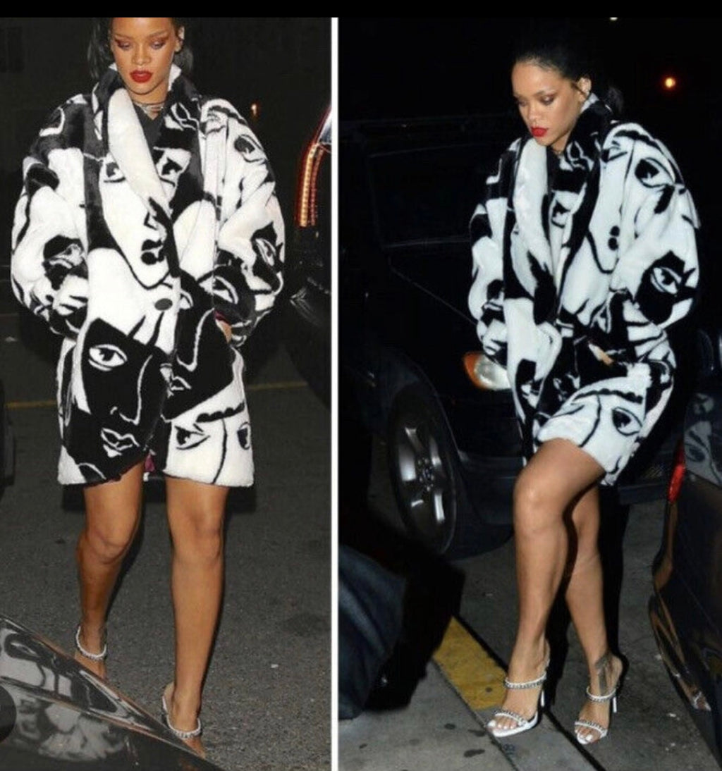 Vintage 1980's Pre-owned Regal Collection Picasso Inspired Faux Fur Coat (Med)