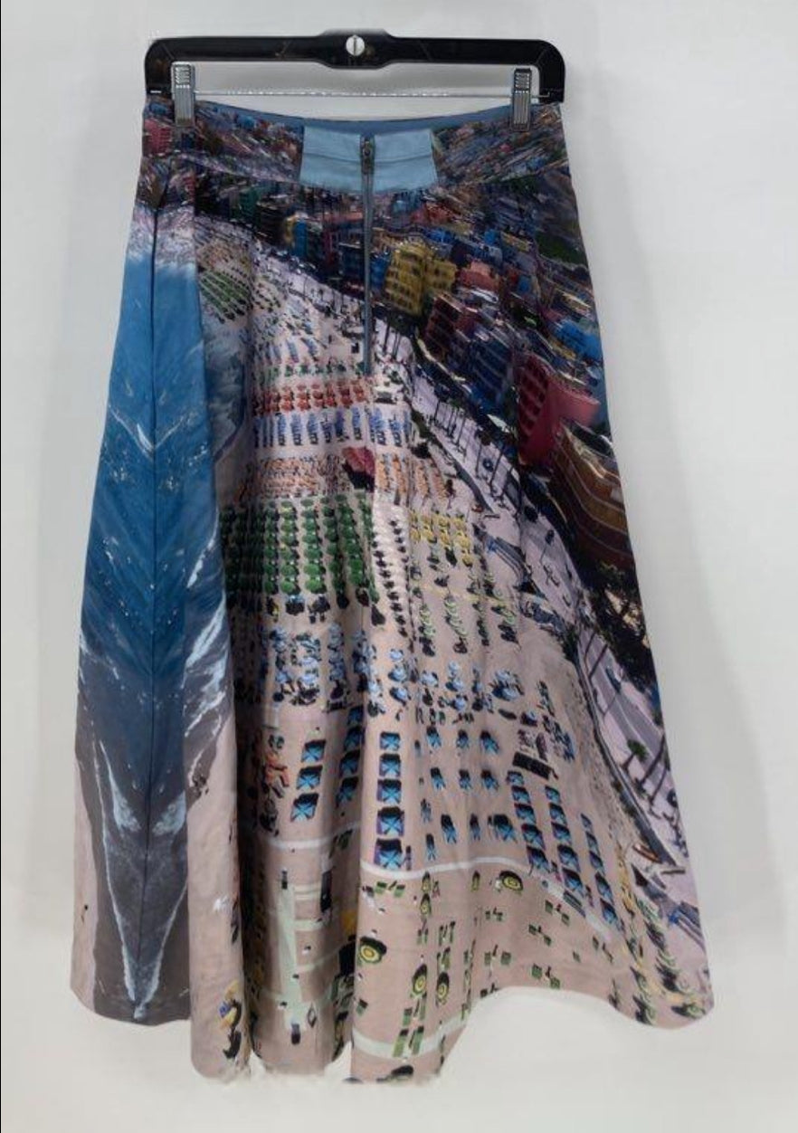 Alice and Olivia Ocean Waves Print Flare Midi