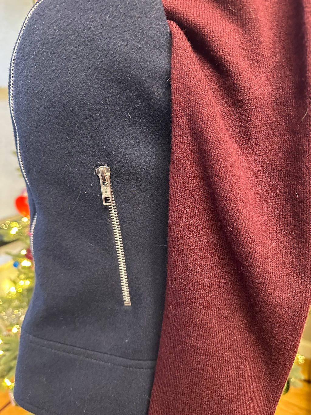 HELENE London Wool Blend Blue with Hot Pink Faux Fur Collar Jacket