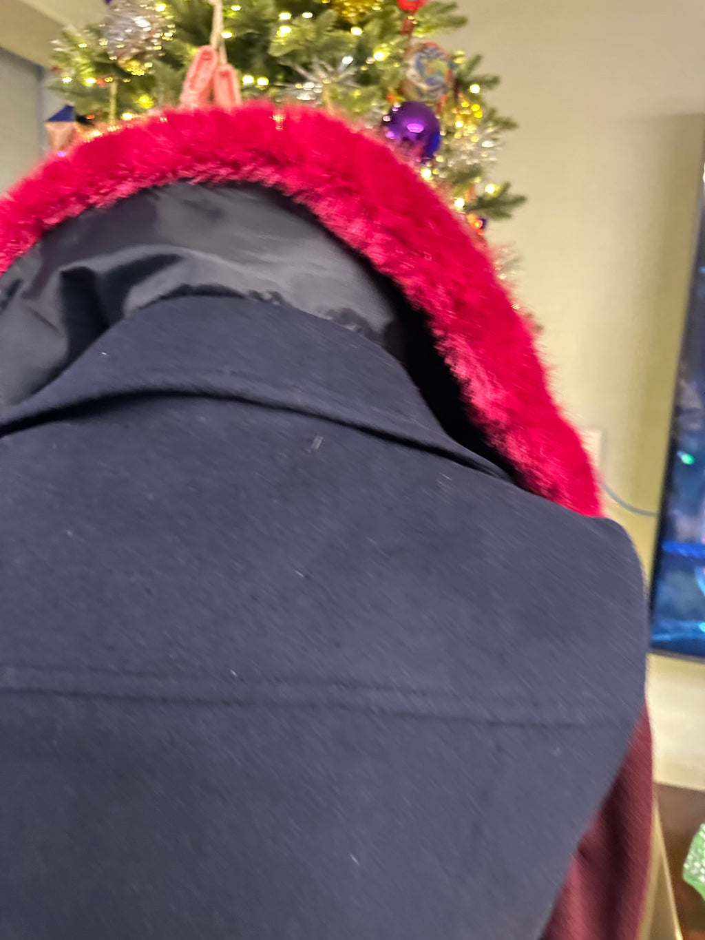 HELENE London Wool Blend Blue with Hot Pink Faux Fur Collar Jacket