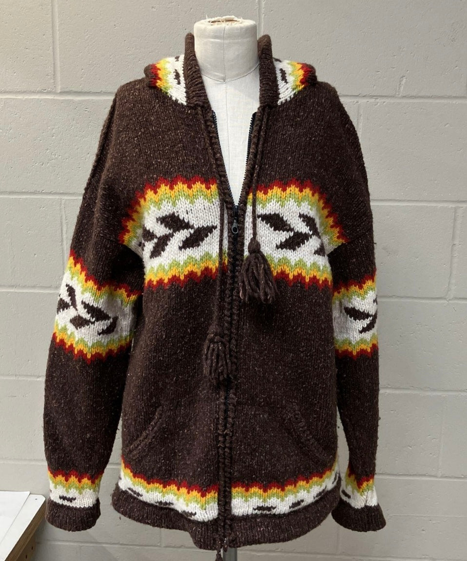 Vintage Handmade Earth Ragz Zip Aztec Hoodie XL Sweater