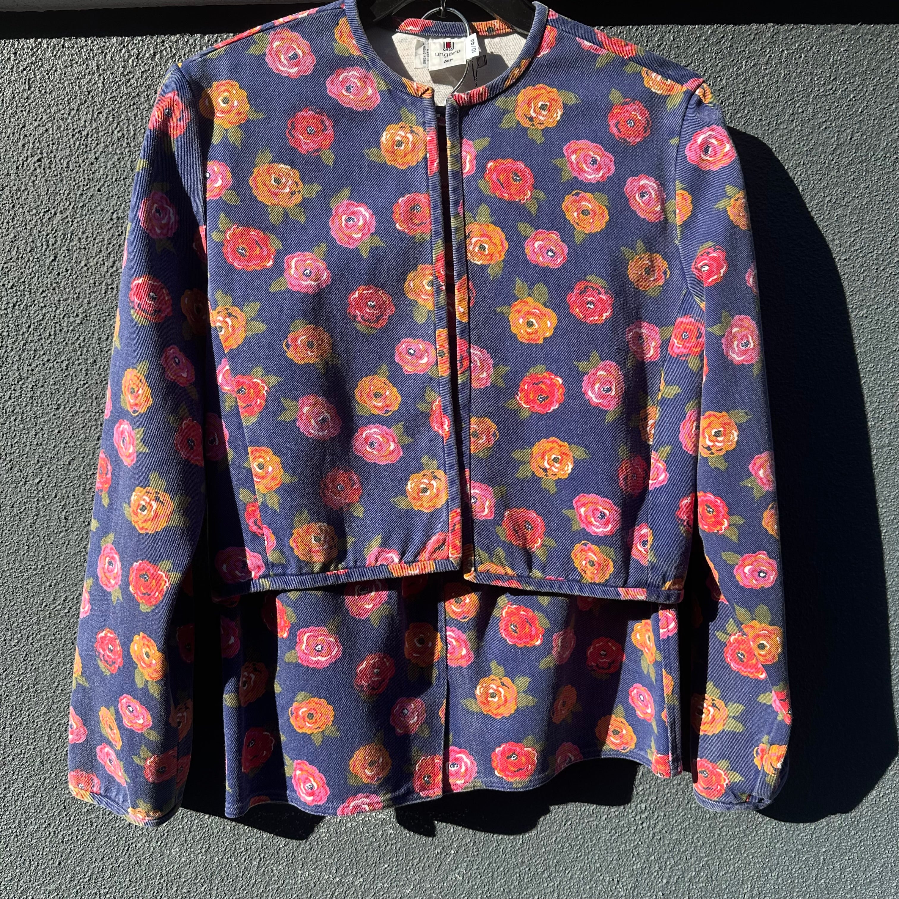 Vintage 1980's Ungaro Floral Denim Jacket and Mini Skirt Set