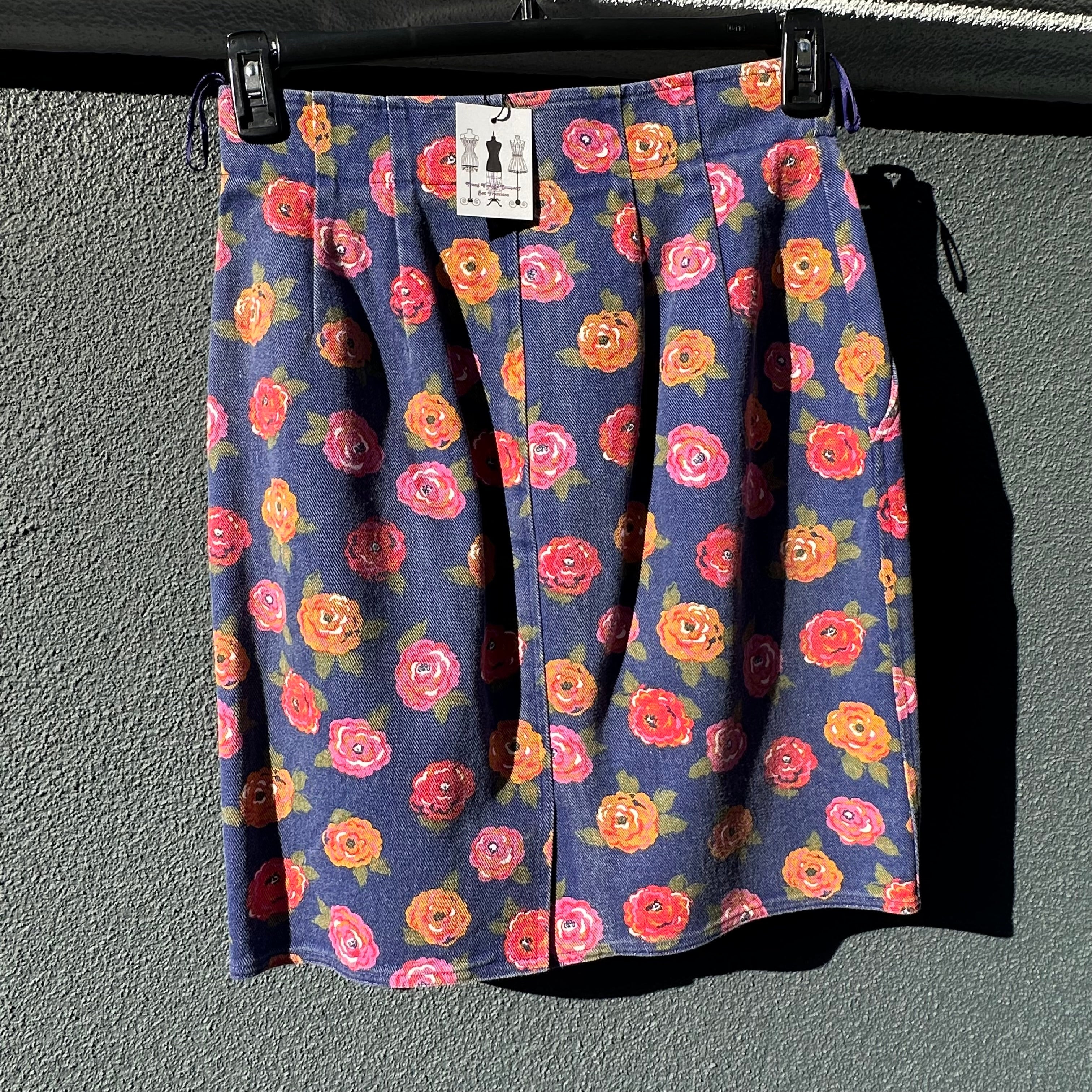 Vintage 1980's Ungaro Floral Denim Jacket and Mini Skirt Set