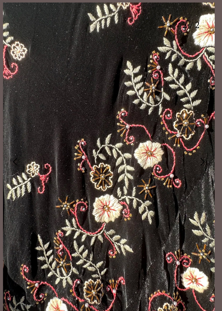 Vintage Velvet Black Tea Length Garden Floral Dress