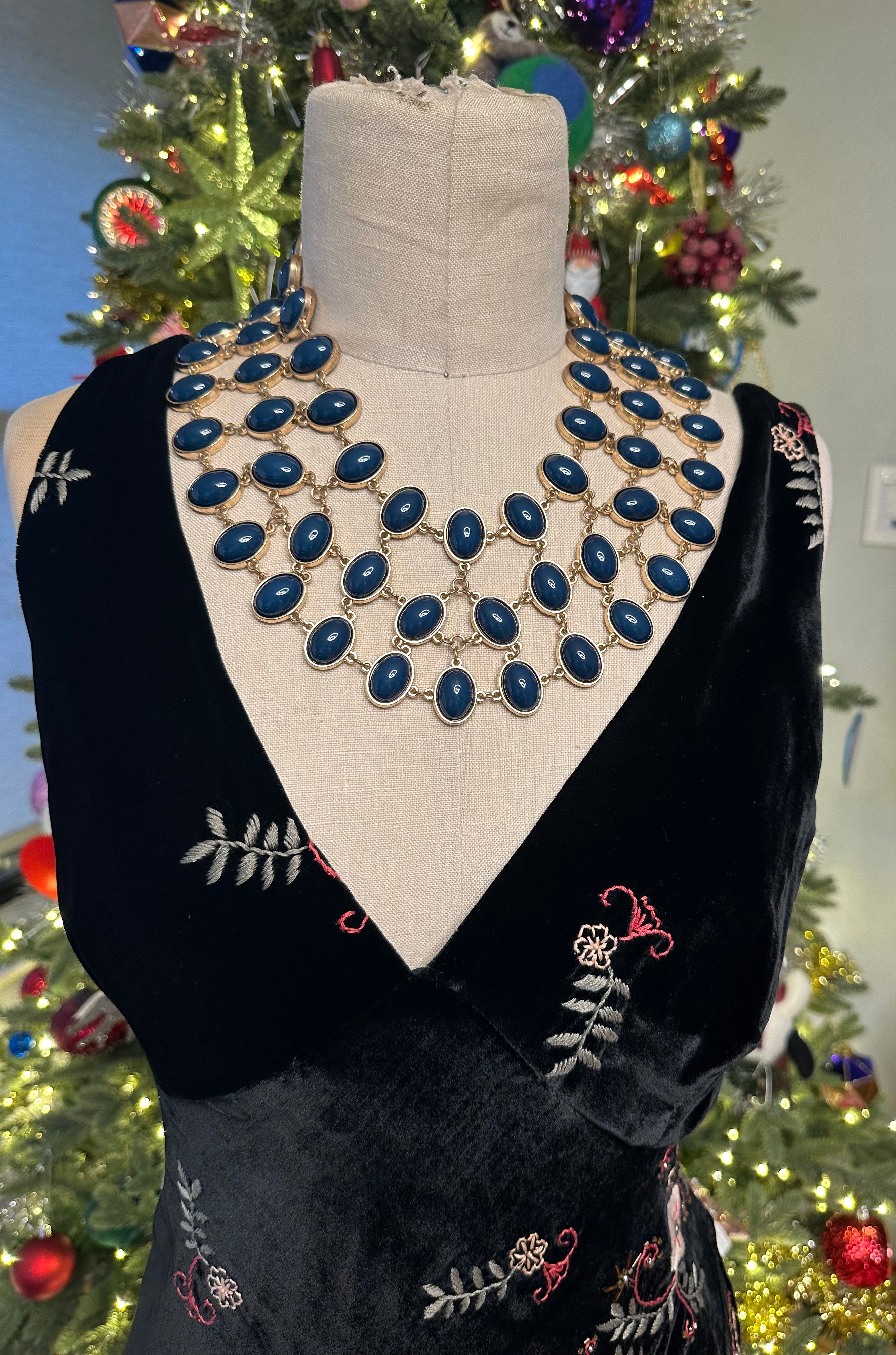 Vintage Velvet Black Tea Length Garden Floral Dress