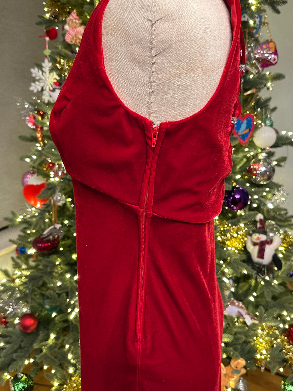 Vintage Zum Zum Niki Livas Red Velvet Strappy Back Sleeveless Maxi Evening Dress