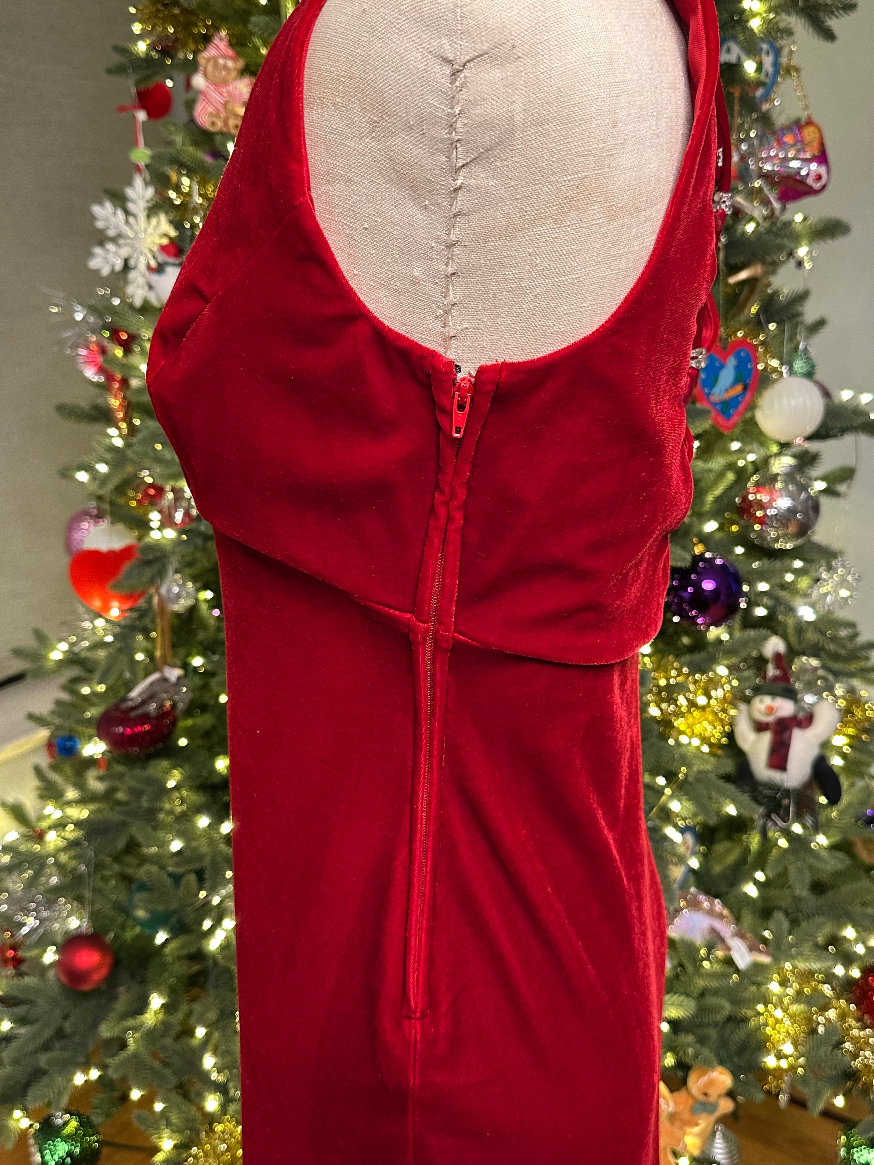 Vintage Zum Zum Niki Livas Red Velvet Strappy Back Sleeveless Maxi Evening Dress