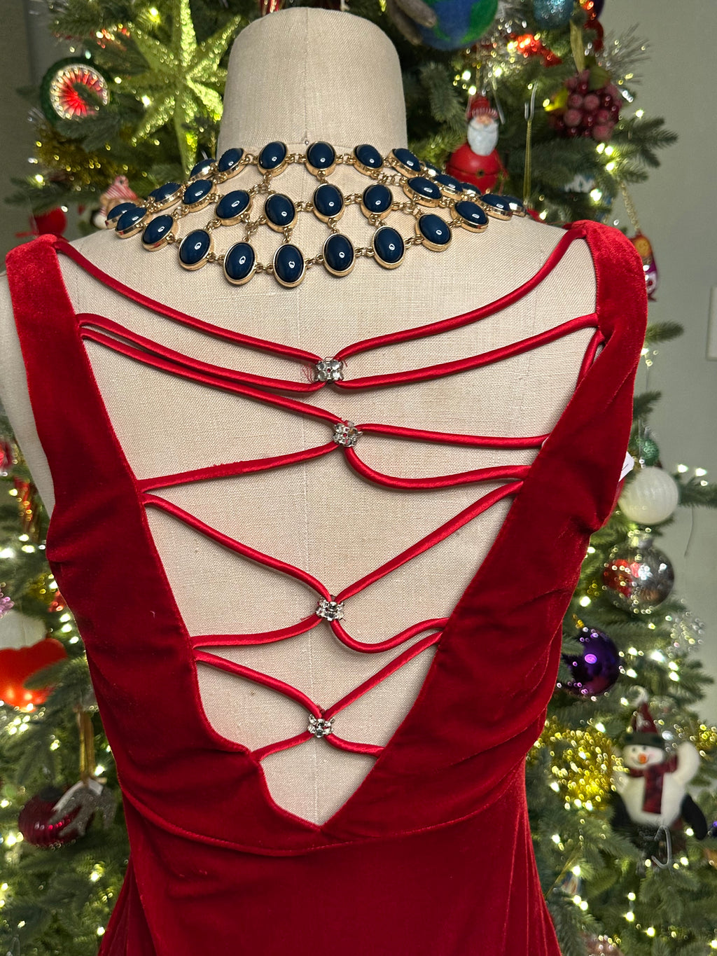 Vintage Zum Zum Niki Livas Red Velvet Strappy Back Sleeveless Maxi Evening Dress