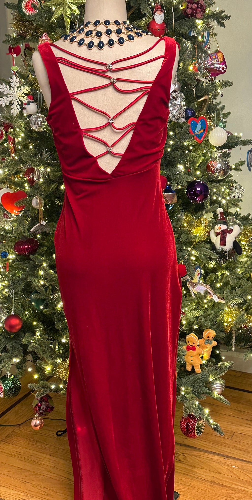 Vintage Zum Zum Niki Livas Red Velvet Strappy Back Sleeveless Maxi Evening Dress