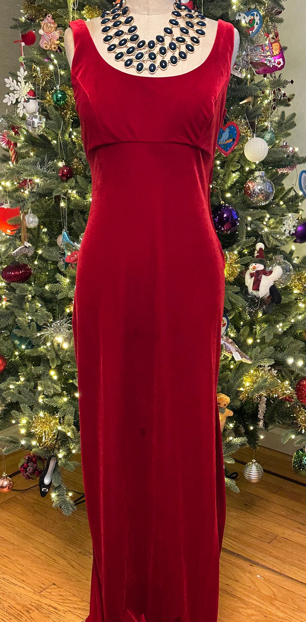 Vintage Zum Zum Niki Livas Red Velvet Strappy Back Sleeveless Maxi Evening Dress