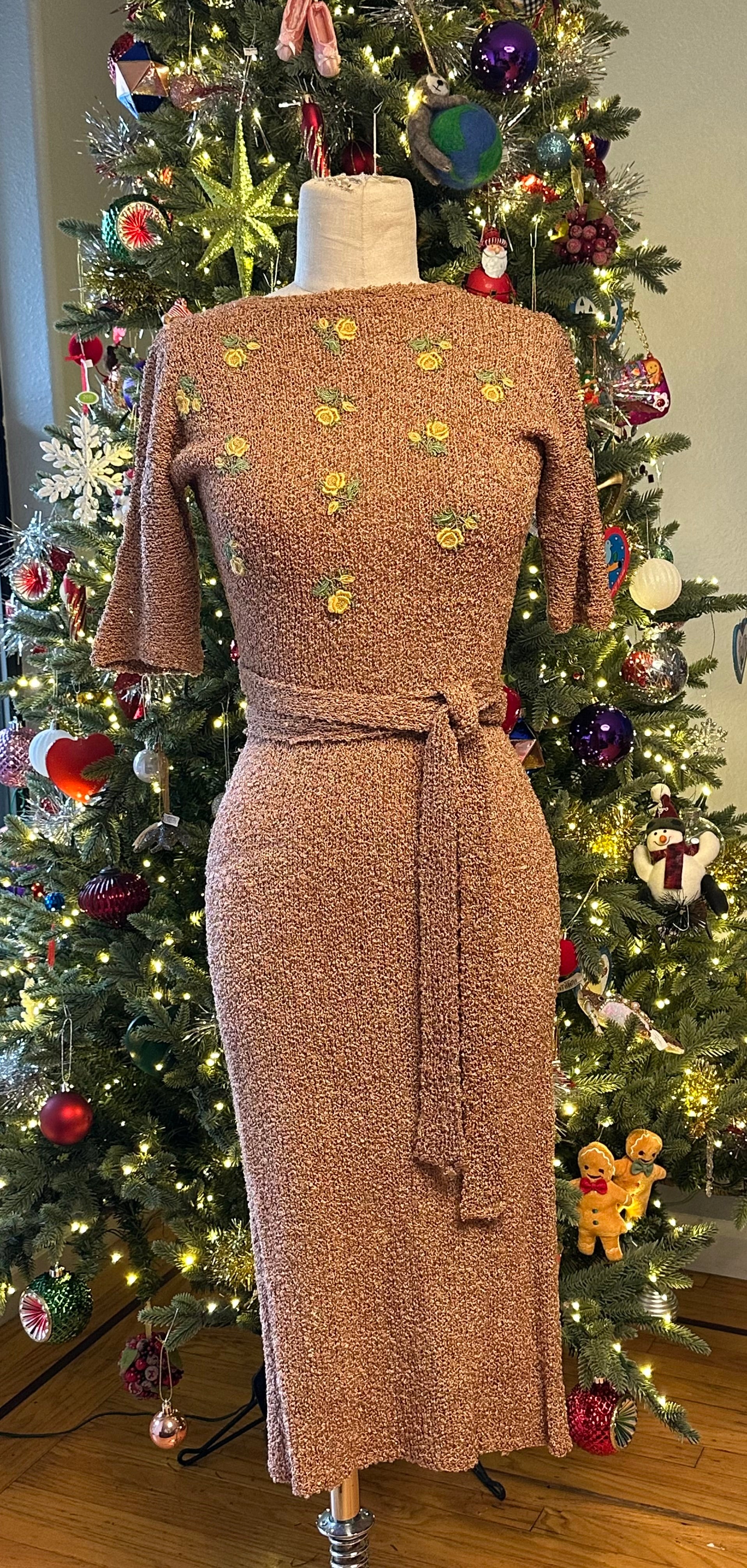 Vintage 1970's Crochet Silk Dress -Premium Vintage