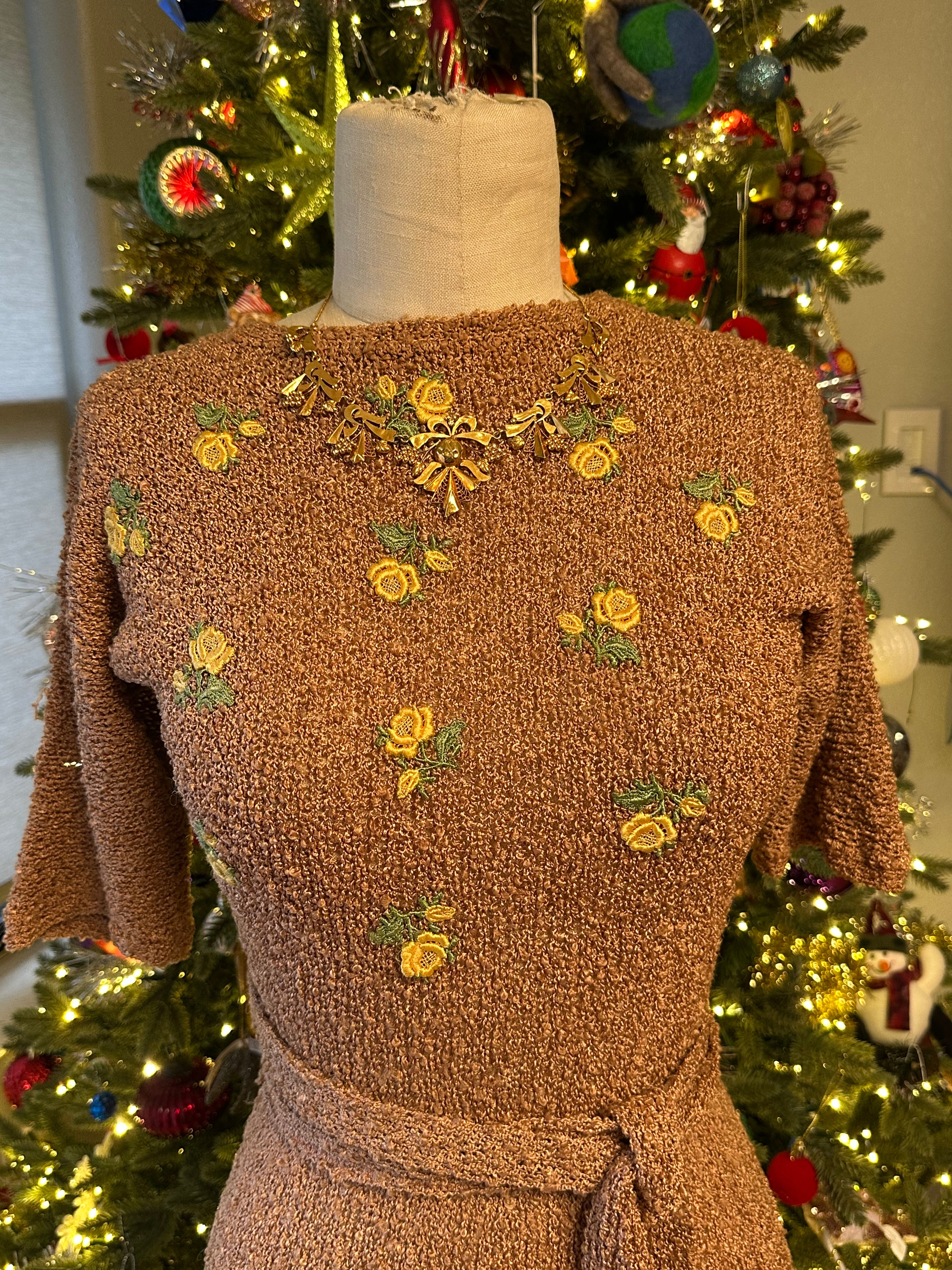 Vintage 1970's Crochet Silk Dress -Premium Vintage