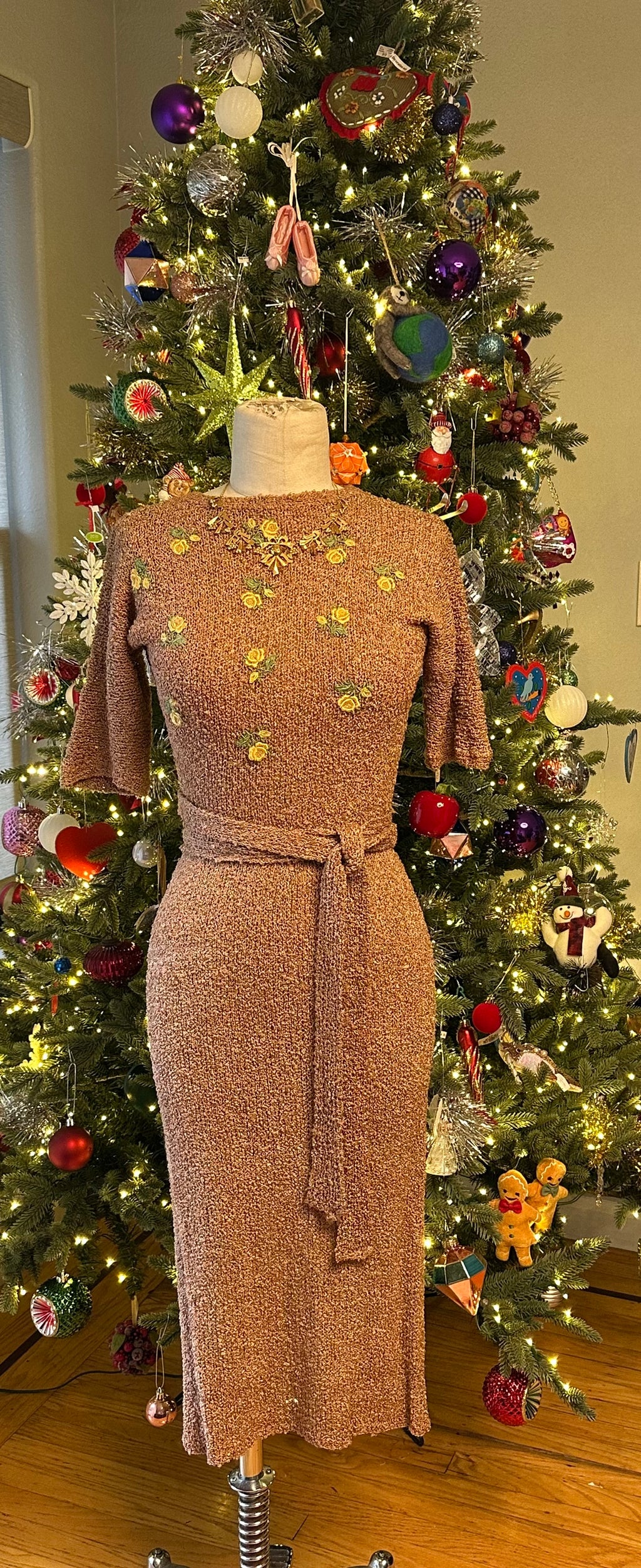 Vintage 1970's Crochet Silk Dress -Premium Vintage