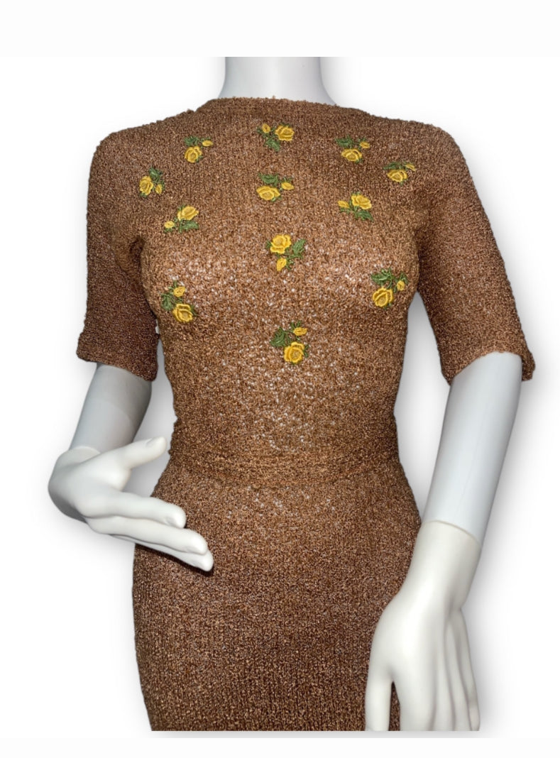 Vintage 1970's Crochet Silk Dress -Premium Vintage