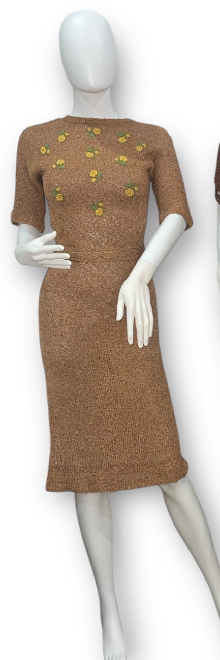 Vintage 1970's Crochet Silk Dress -Premium Vintage