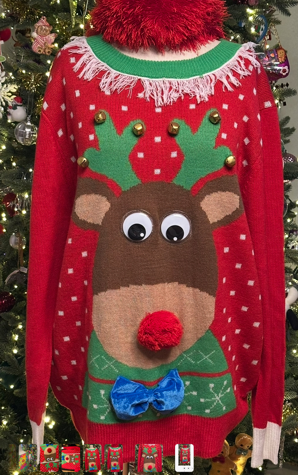 Ugly Holiday Goodly Eyed Reindeer Sweater L/XL