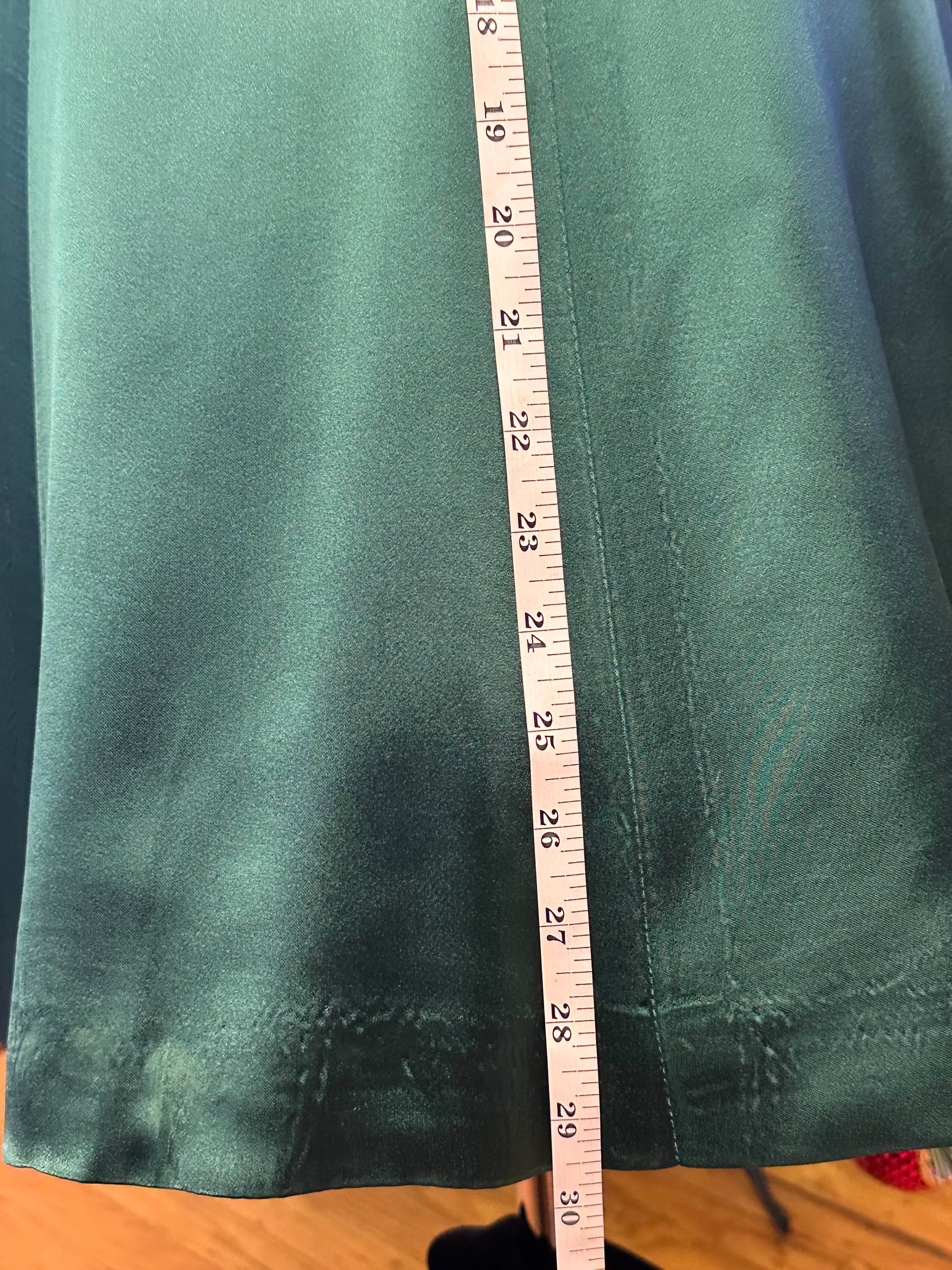 Vintage 1980's Vicky Tiel Couture Green Satin Strapless Dress with Rosette